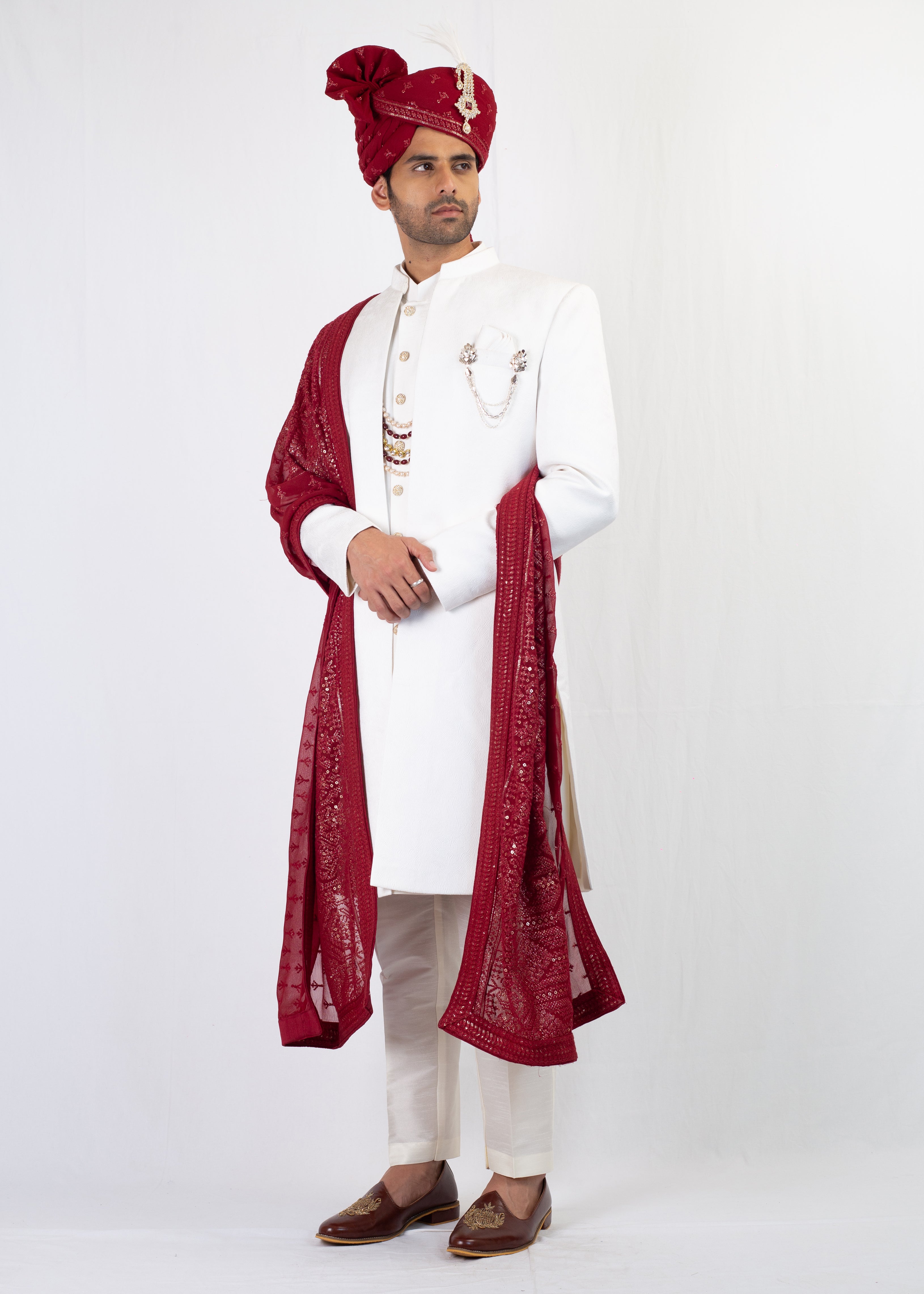 IVORY EMBROIDERY SHERWANI AND KURTA WITH TROUSER