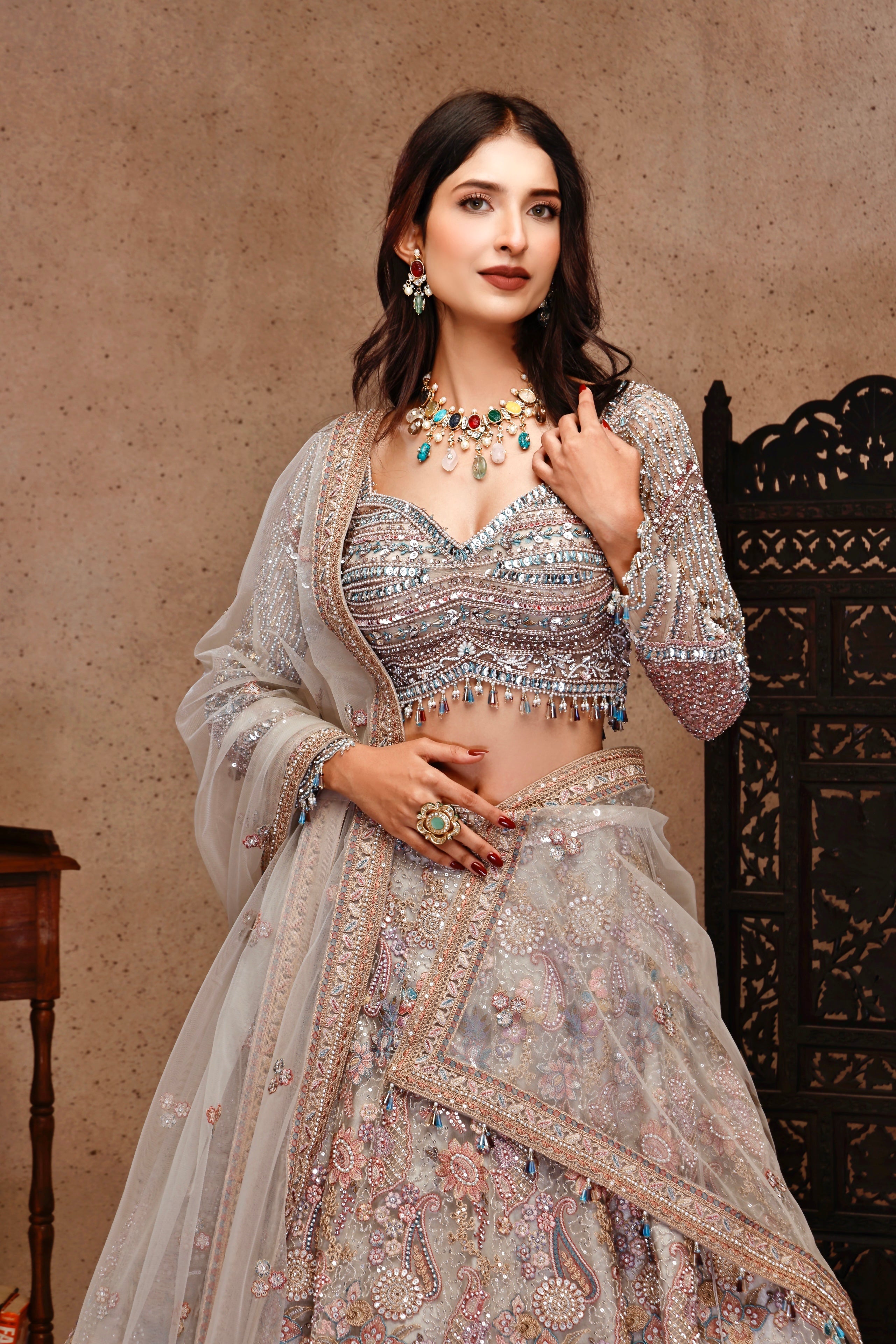 MINT GREEN EMBROIDERY FULL SLEEVE TOP WITH MINT GREEN SKIRT