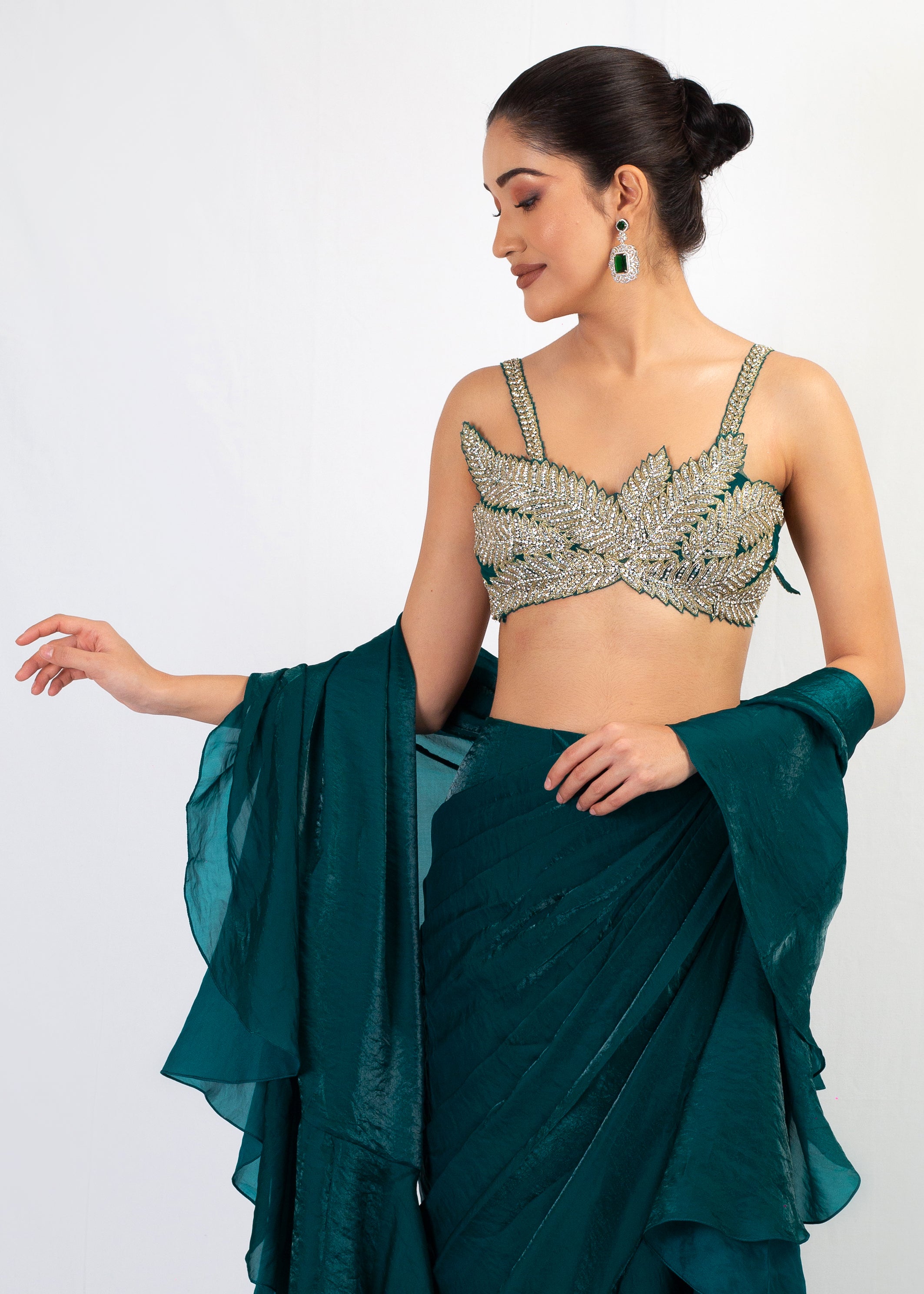 CORE SET TOP TEEL GREEN FREEL SAREE