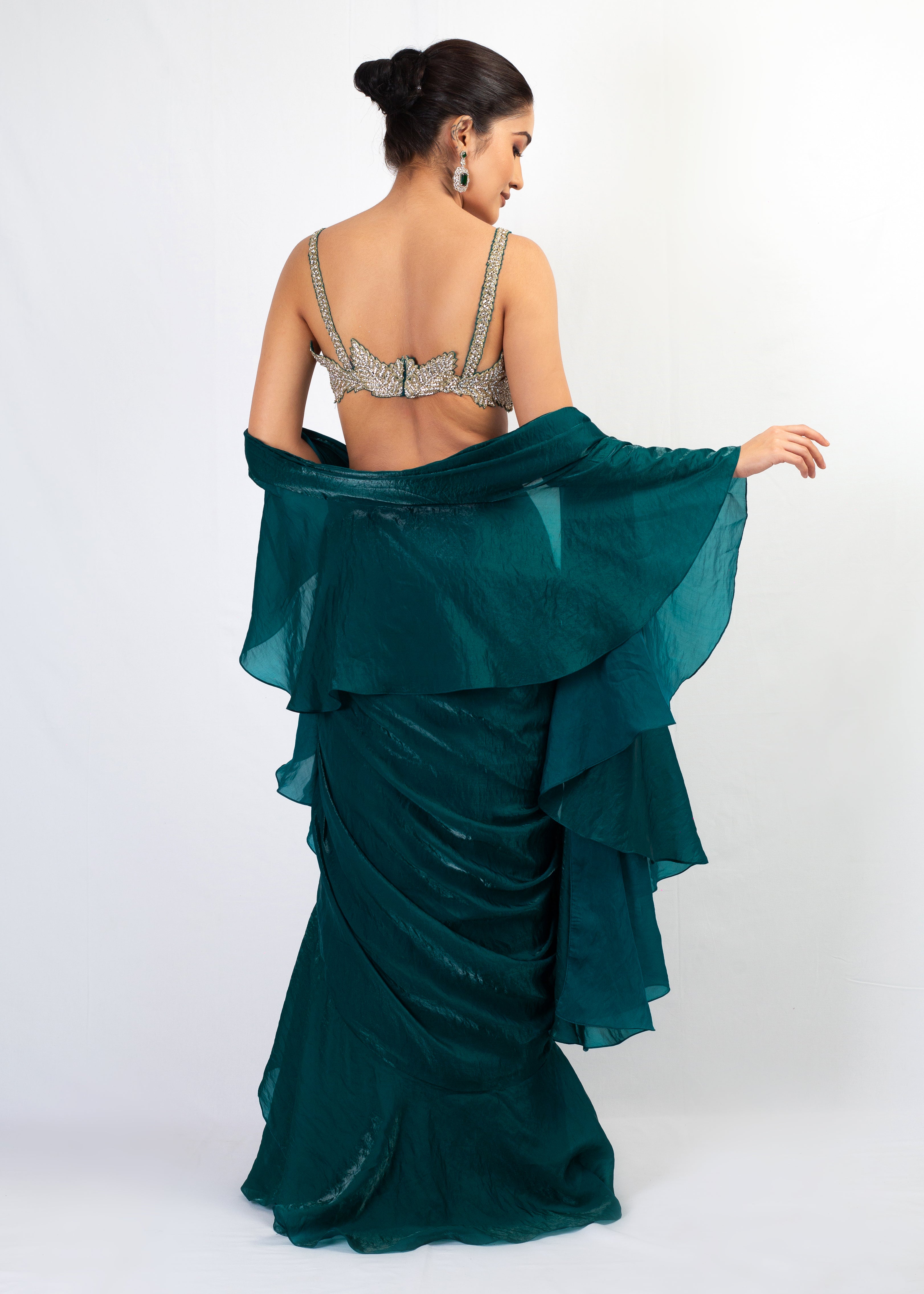 CORE SET TOP TEEL GREEN FREEL SAREE