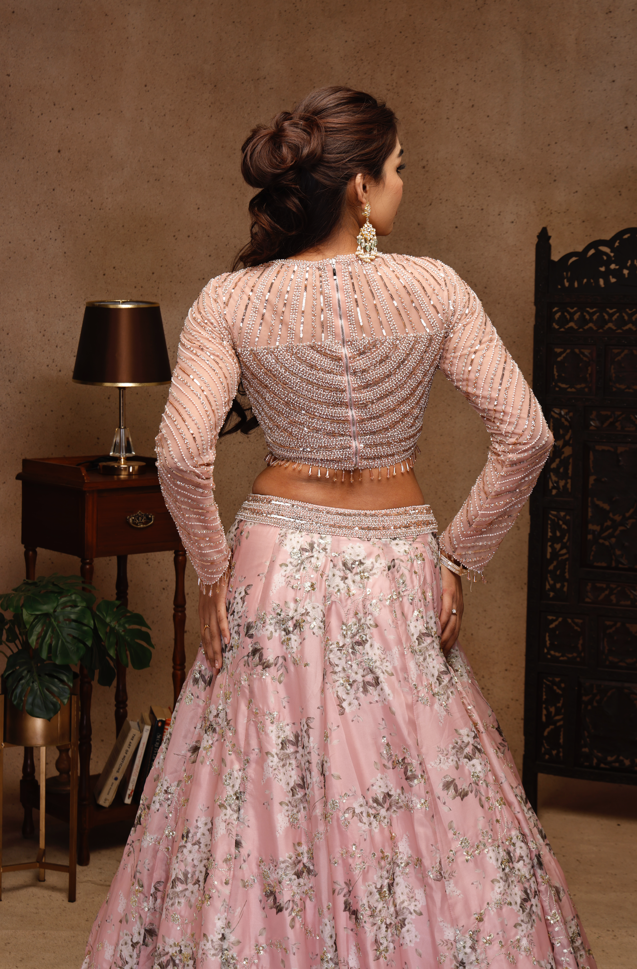 EMBROIDERY TOP WITH SLEEVE PEACH SKIRT