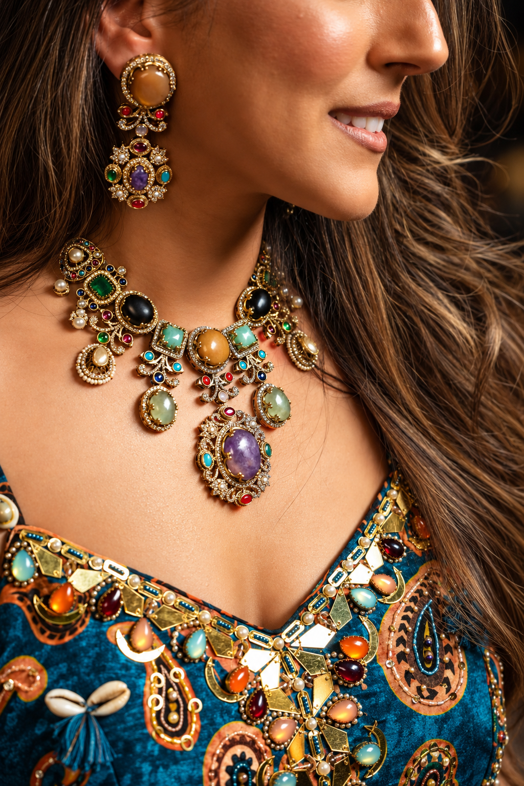 Multicolor Royal Kundan Necklace Set