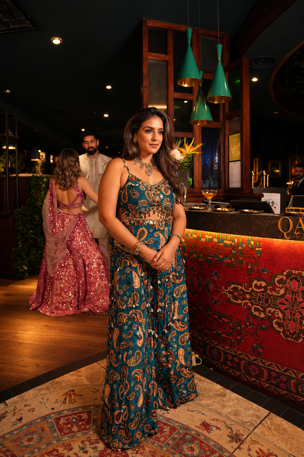 Teal Paisley Palazzo Jumpsuit