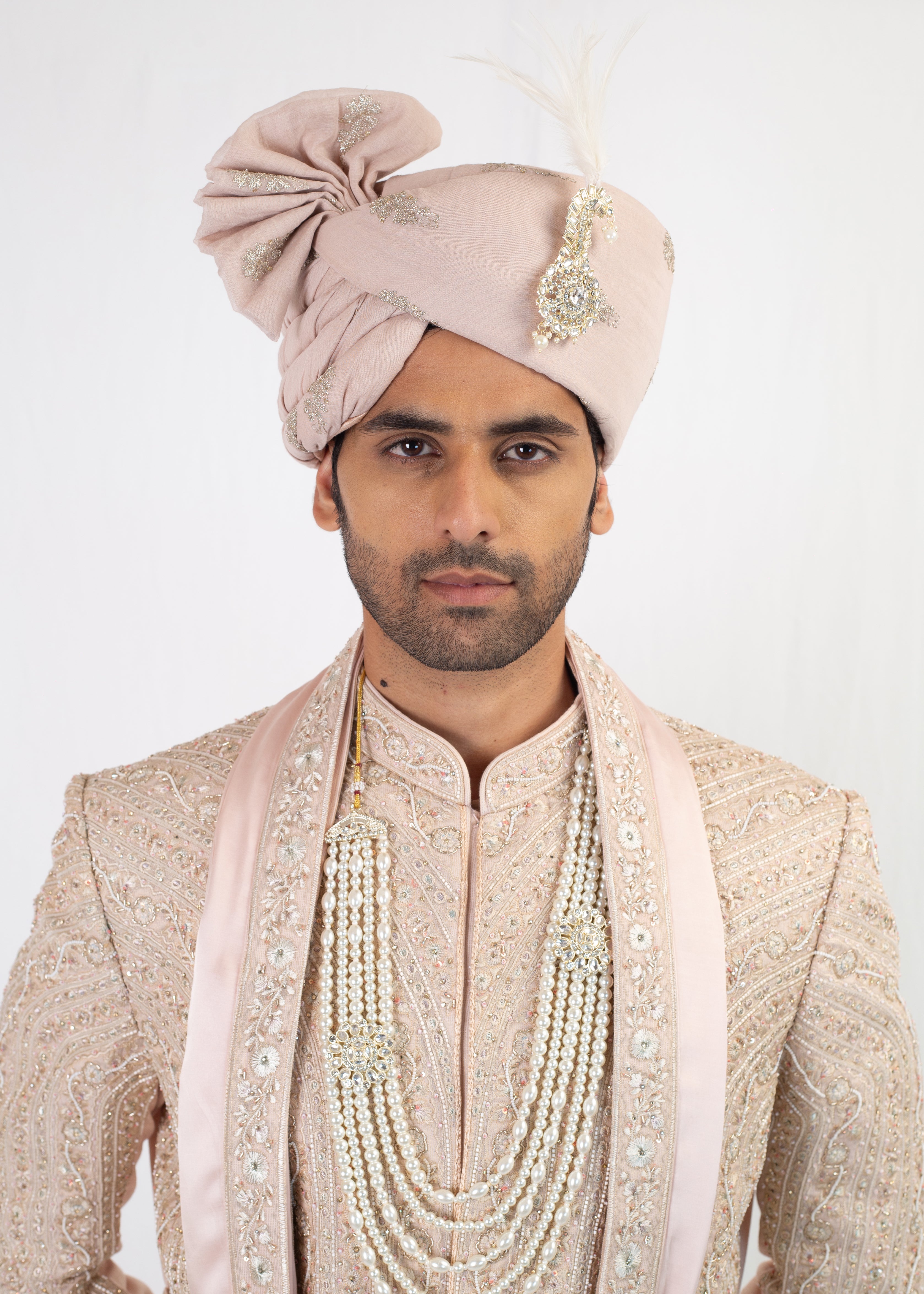 BABY PINK ELEGANT EMBROIDERY SHERWANI AND BALA WITH BELT AND TROUSER
