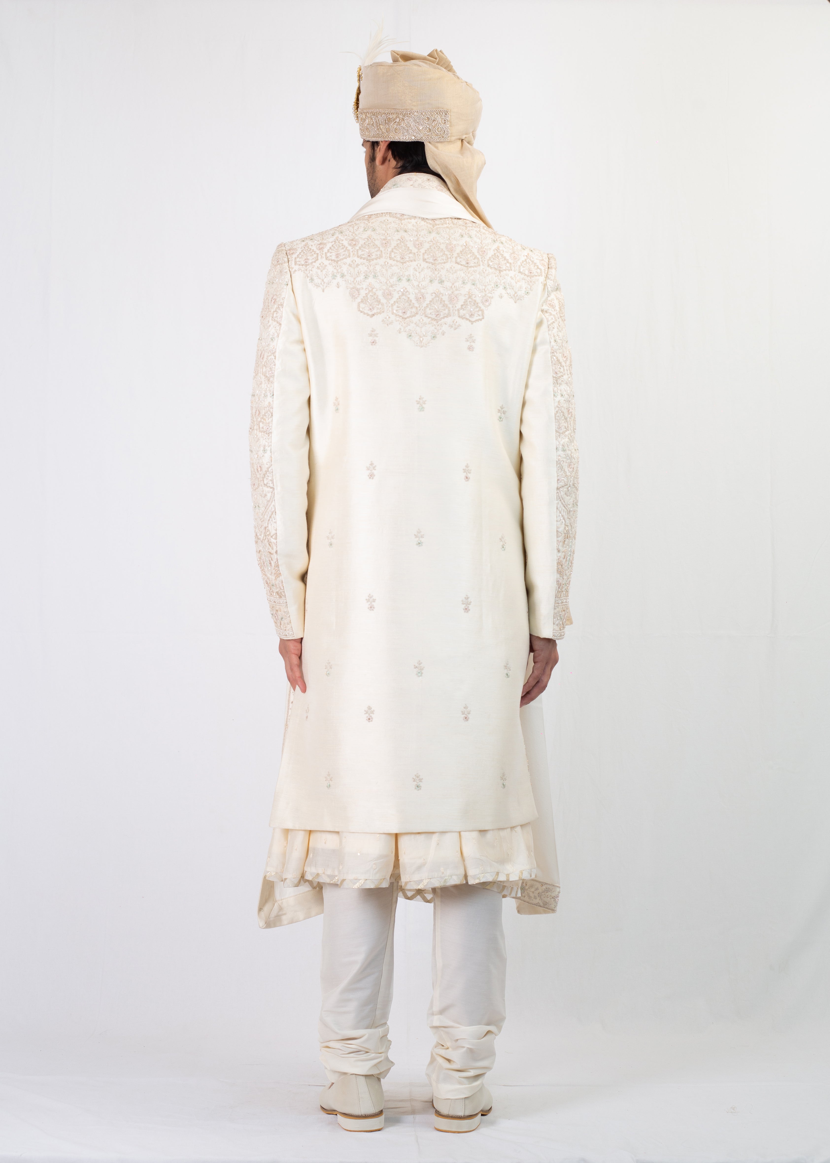 ELEGANT CREAM EMBROIDERY SHERWANI SET