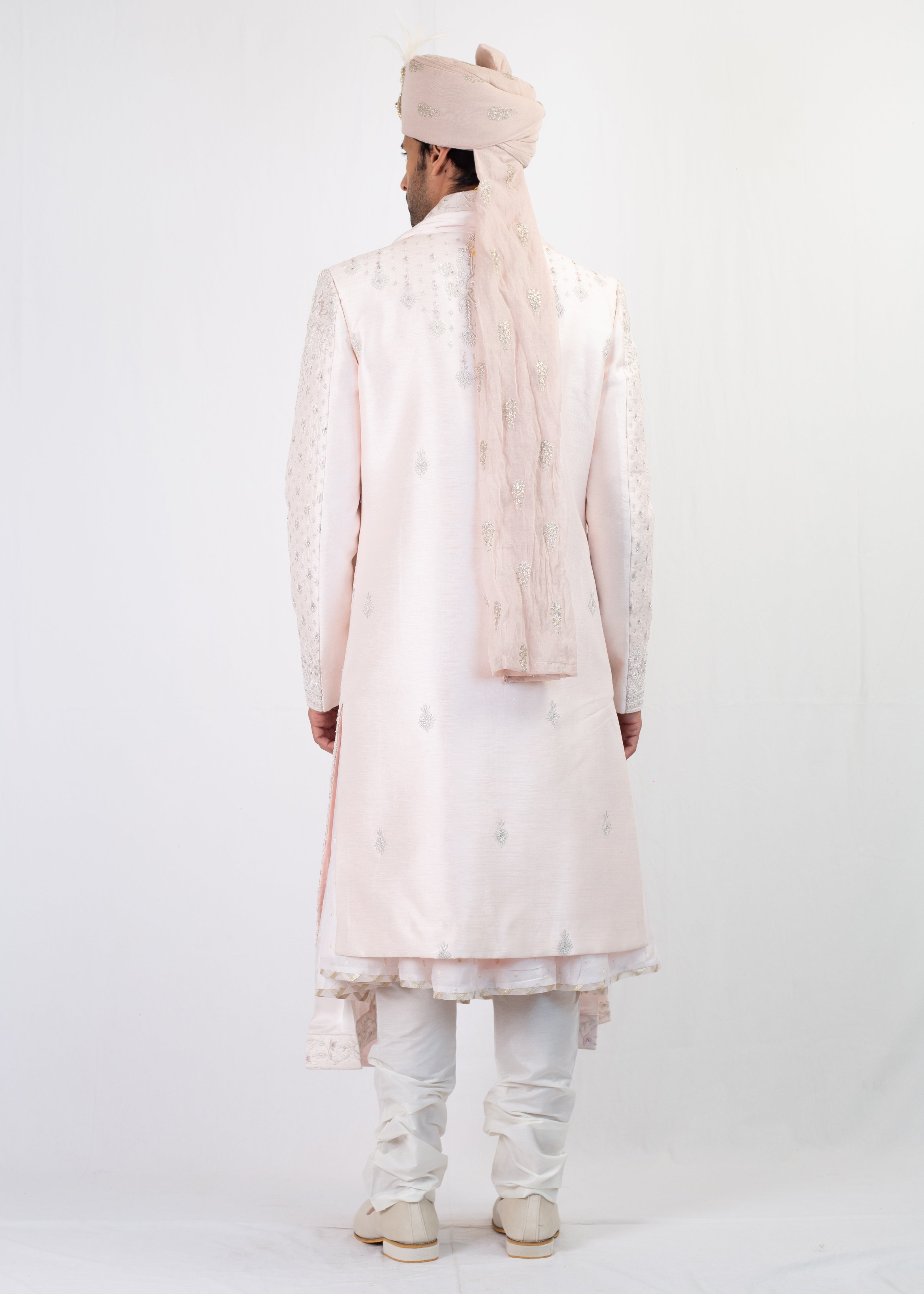 BABY PINK EMBROIDERY SHERWANI AND KURTA WITH TROUSER AND PALLA