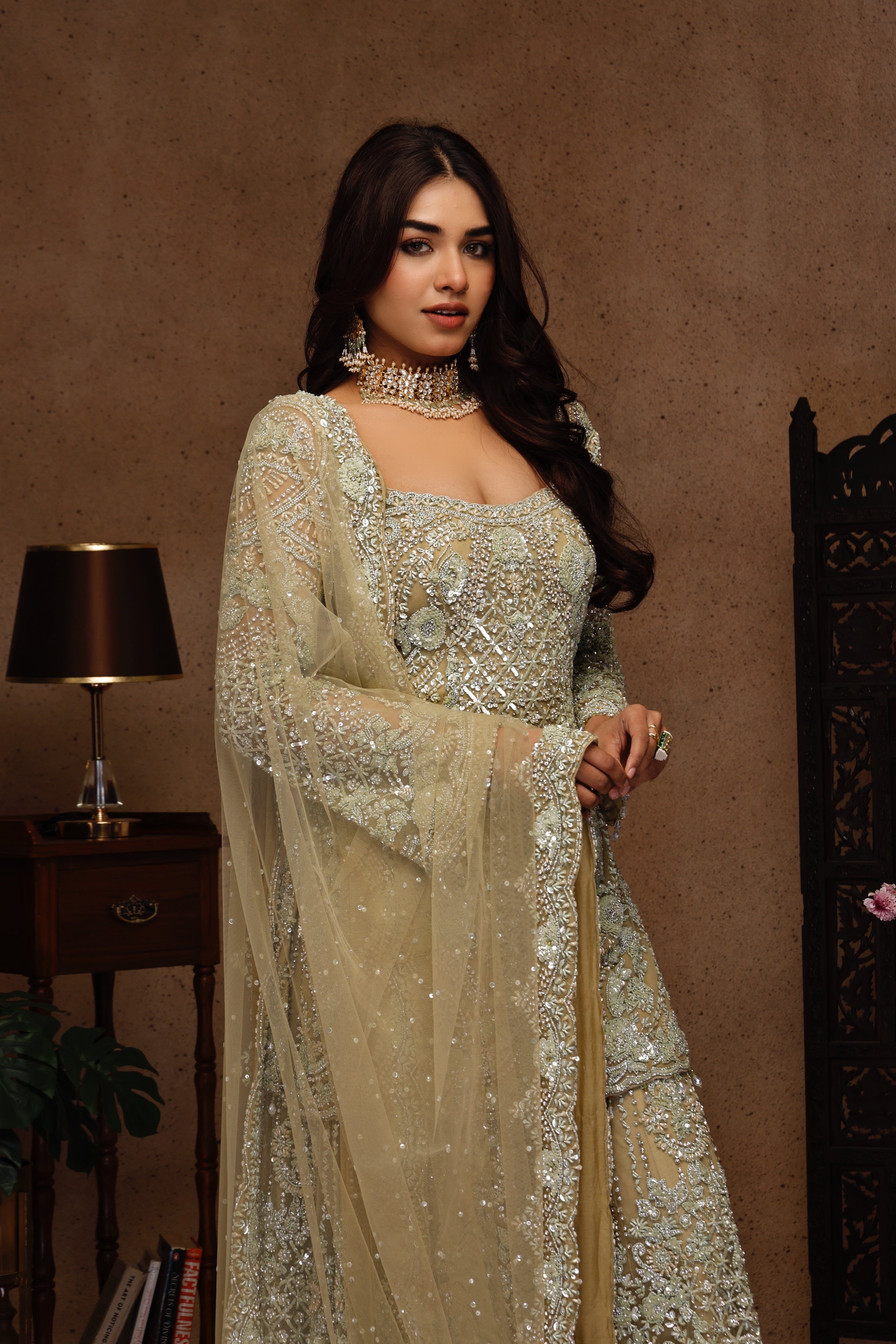 MINT GREEN EMBROIDERY SHIRT AND SHARARA WIT DUPATTA