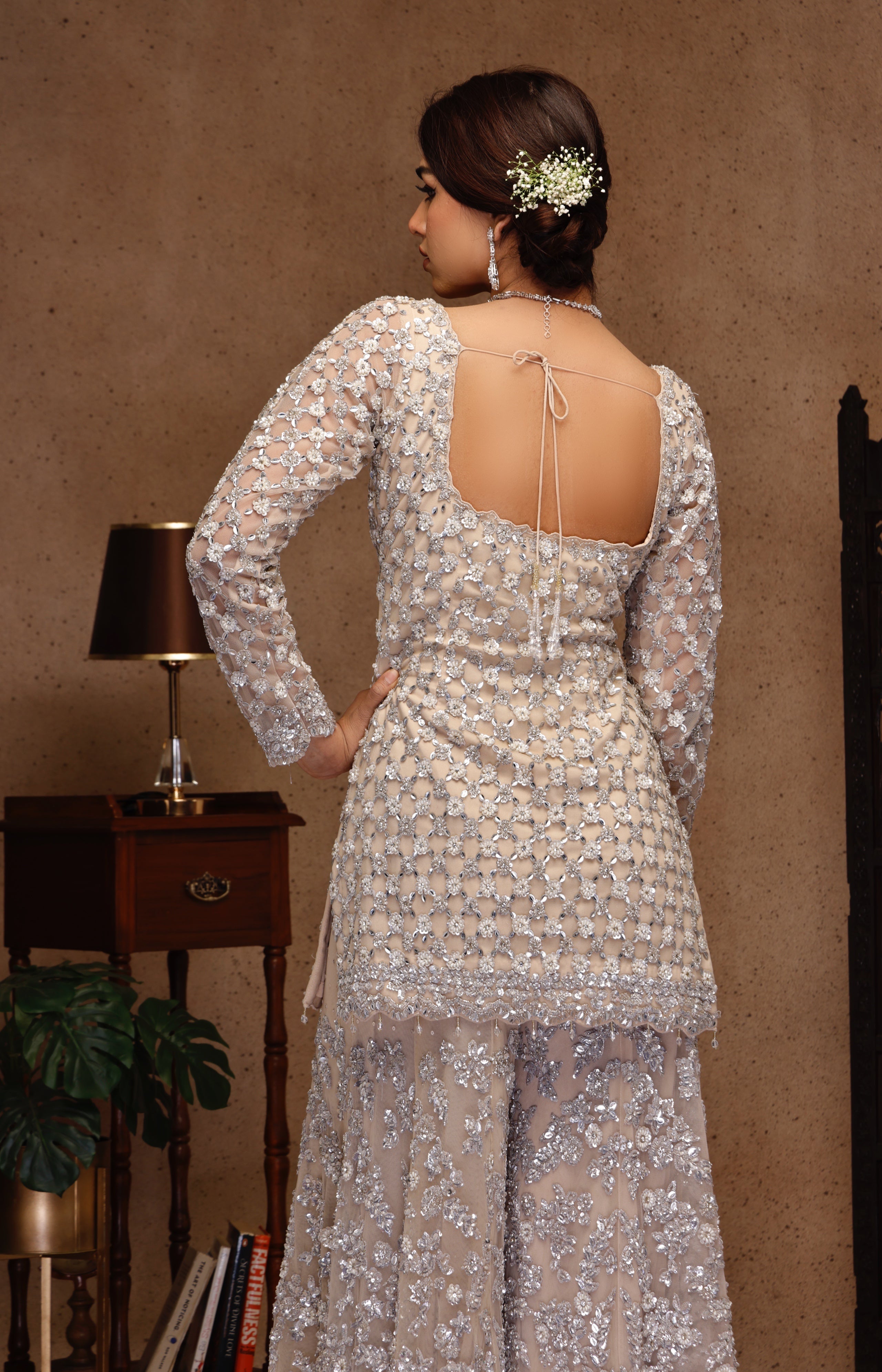 GREY EMBROIDERY SHIRT AND SHARARA WIT DUPATTA