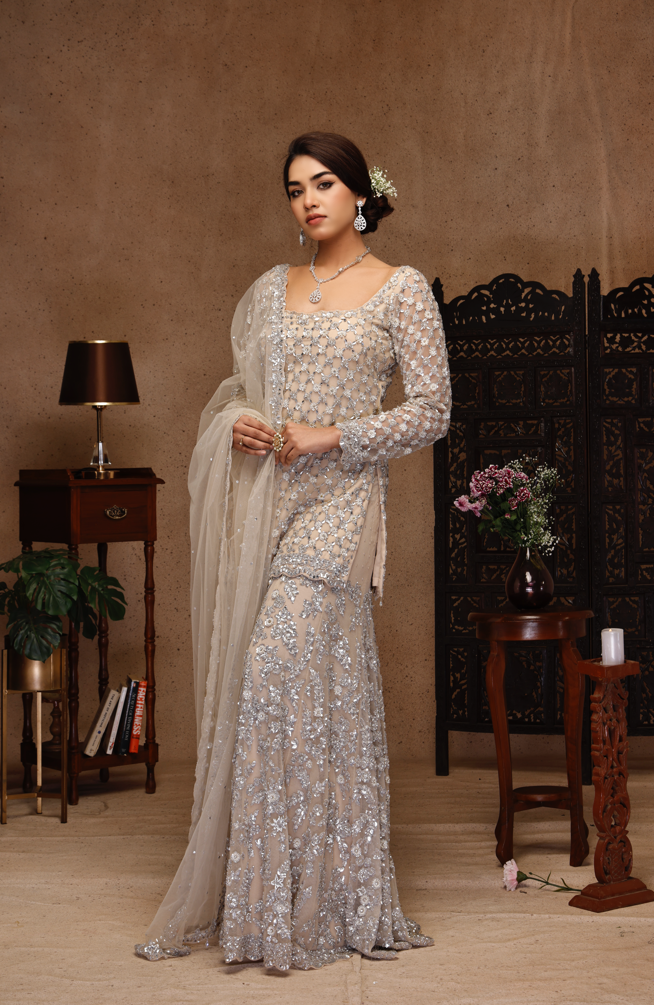 GREY EMBROIDERY SHIRT AND SHARARA WIT DUPATTA