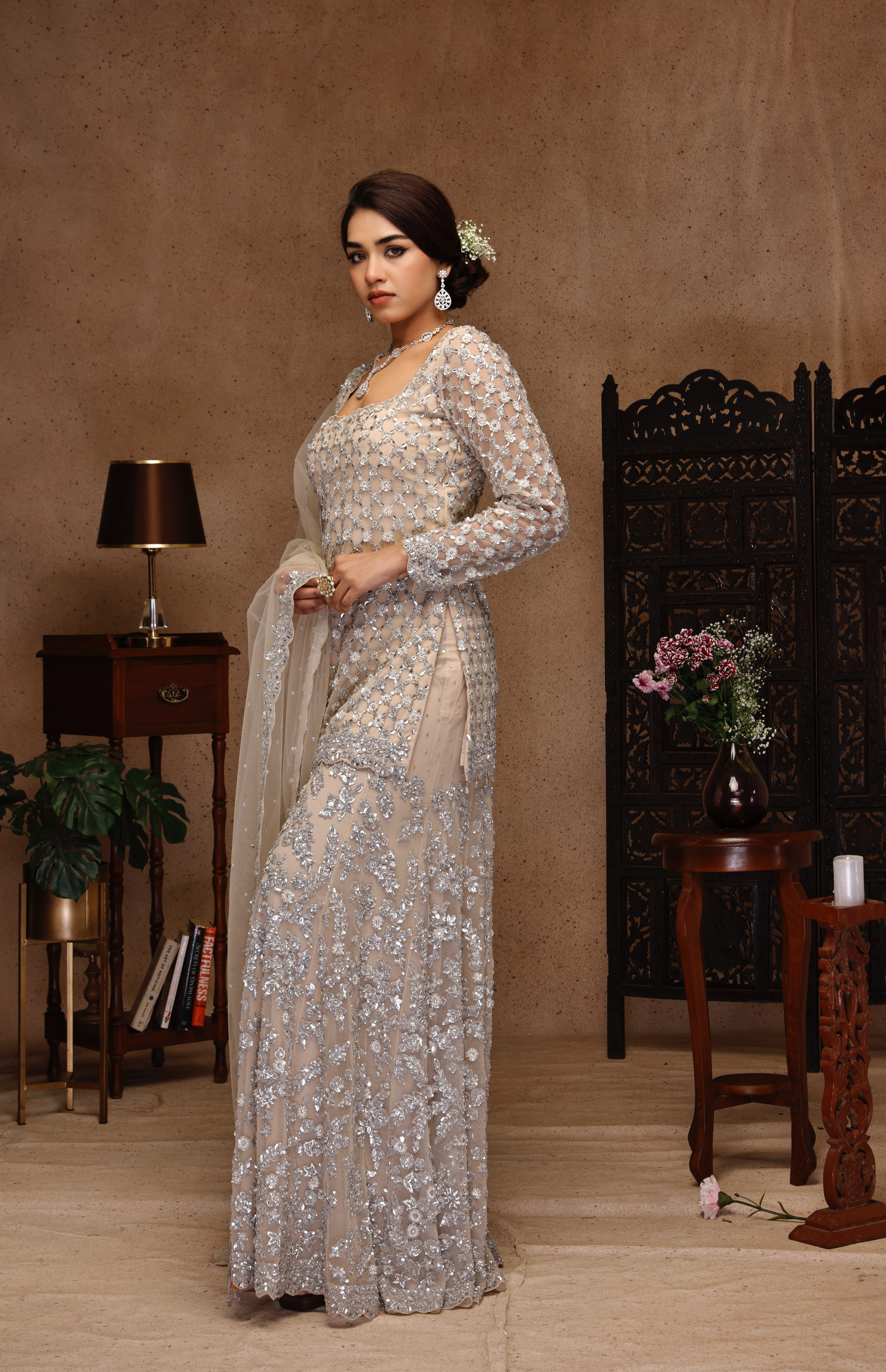 GREY EMBROIDERY SHIRT AND SHARARA WIT DUPATTA