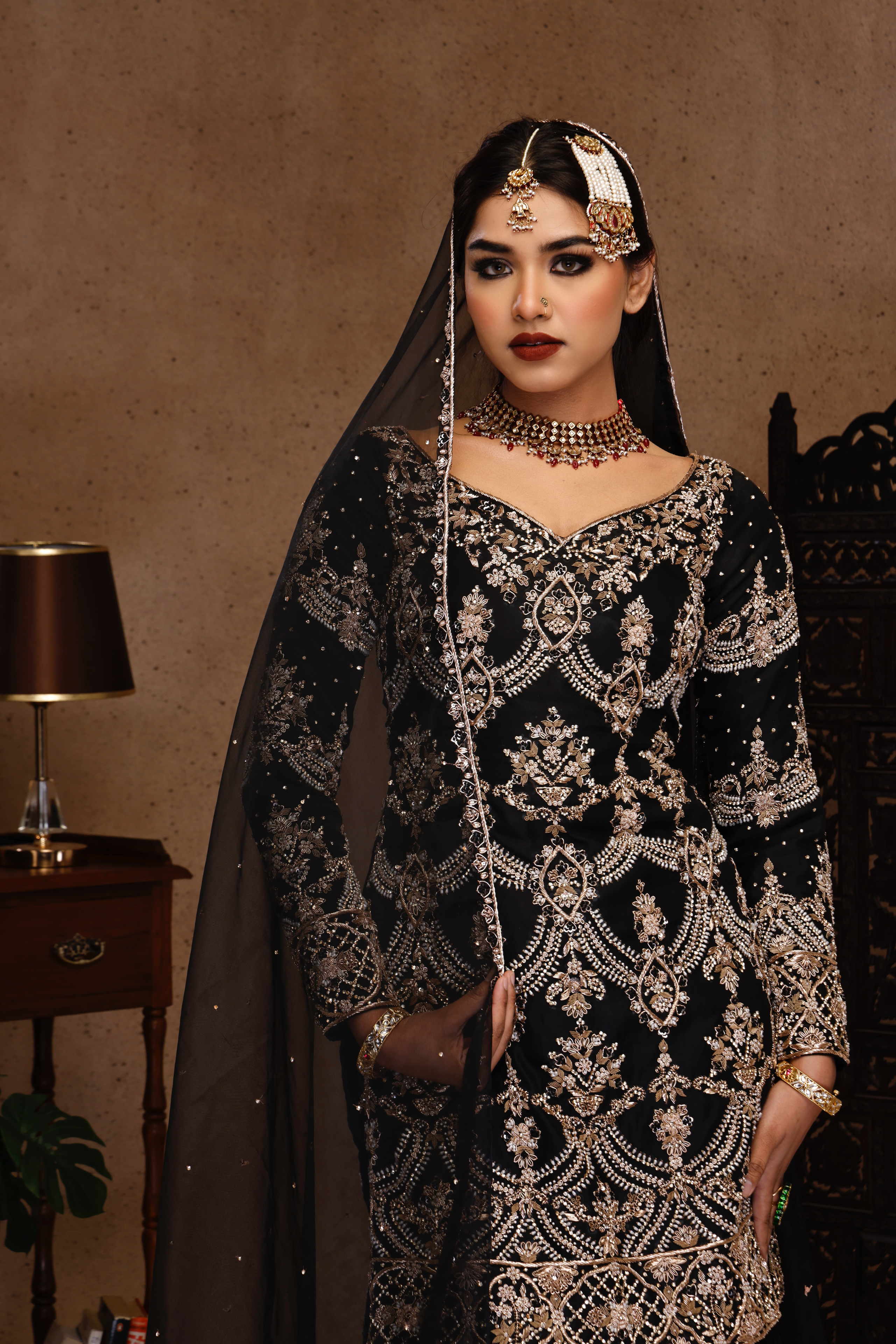 BLACK EMBROIDERY SHIRT AND SHARARA WIT DUPATTA