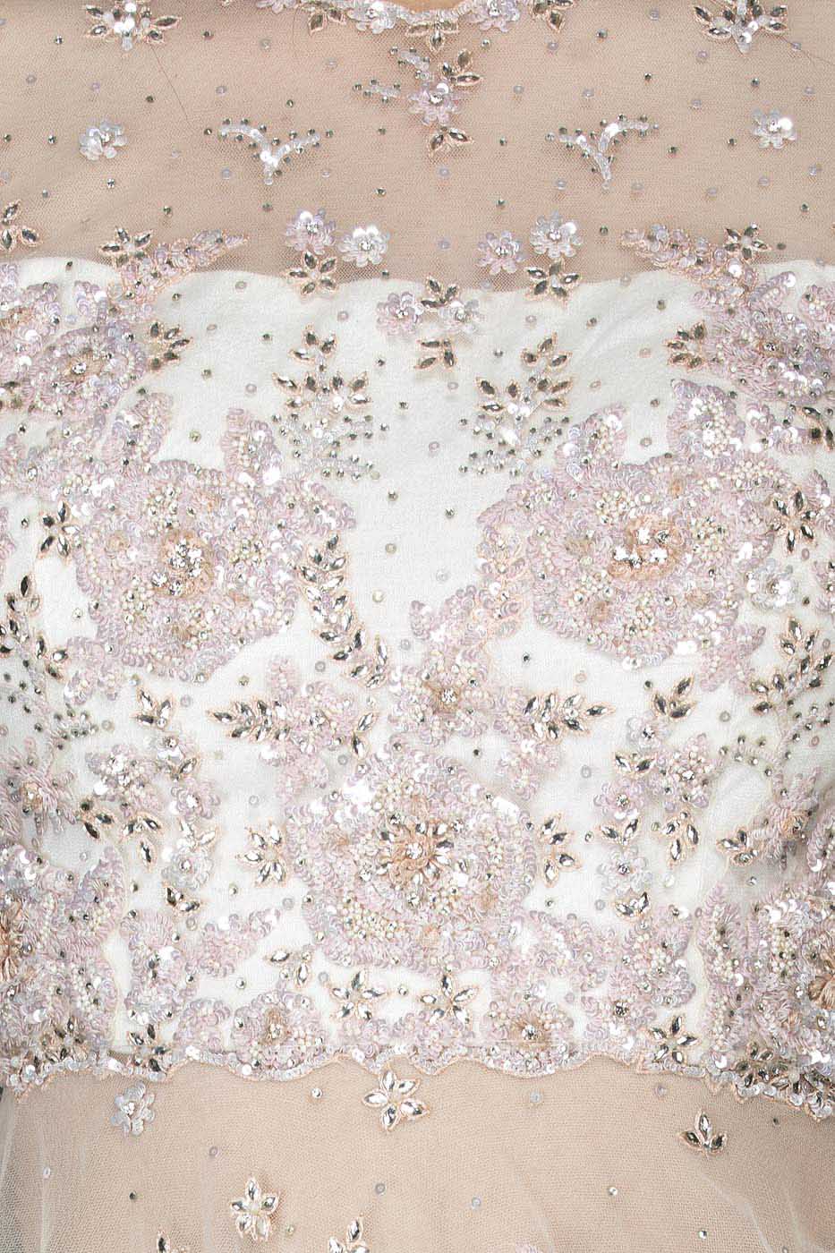 White Colour Net Peplum Top And Net Skirt With Pink Sequence Embroidery