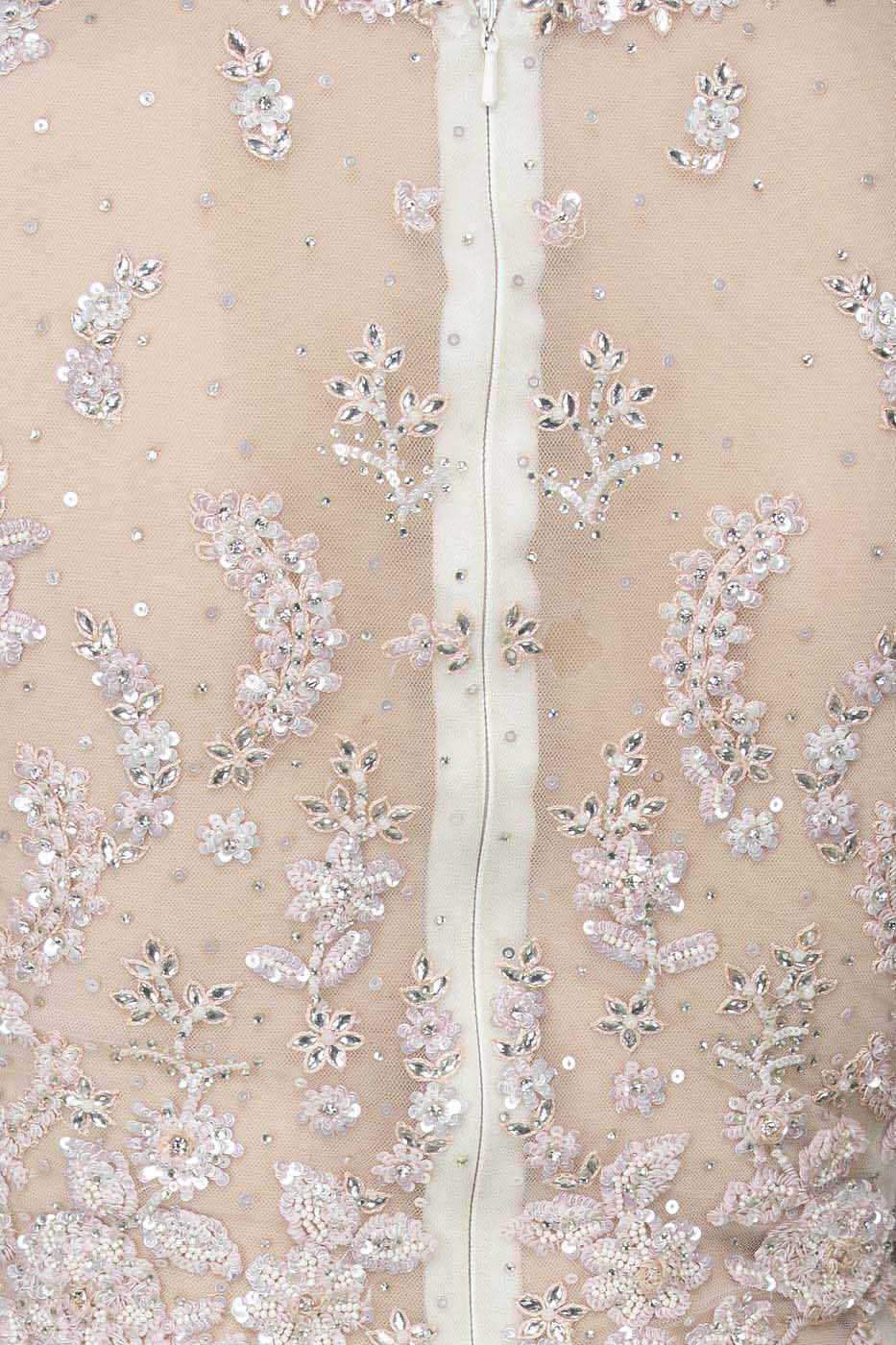 White Colour Net Peplum Top And Net Skirt With Pink Sequence Embroidery