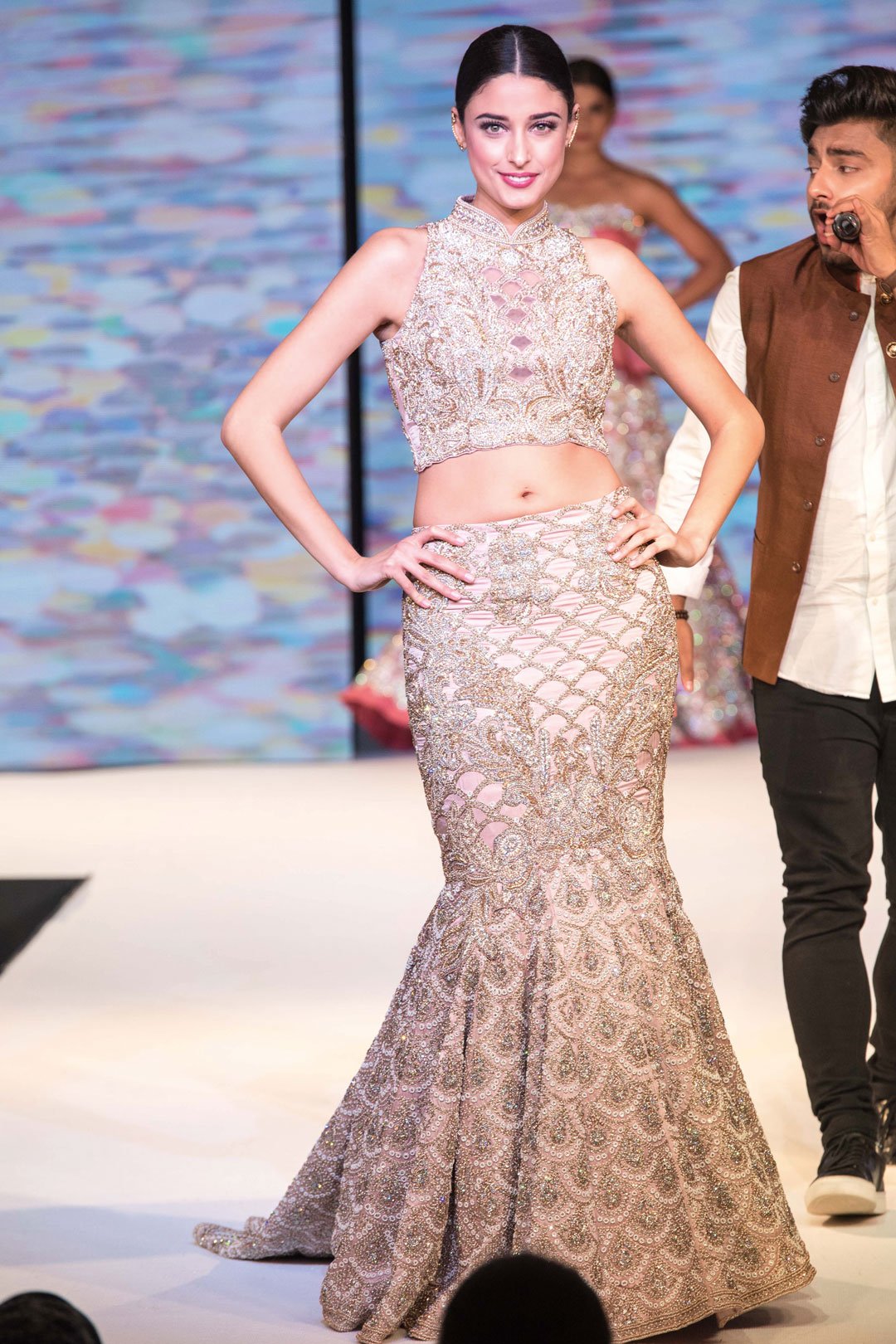 Lilac Fish-cut Bridal Lehenga with Halter Blouse