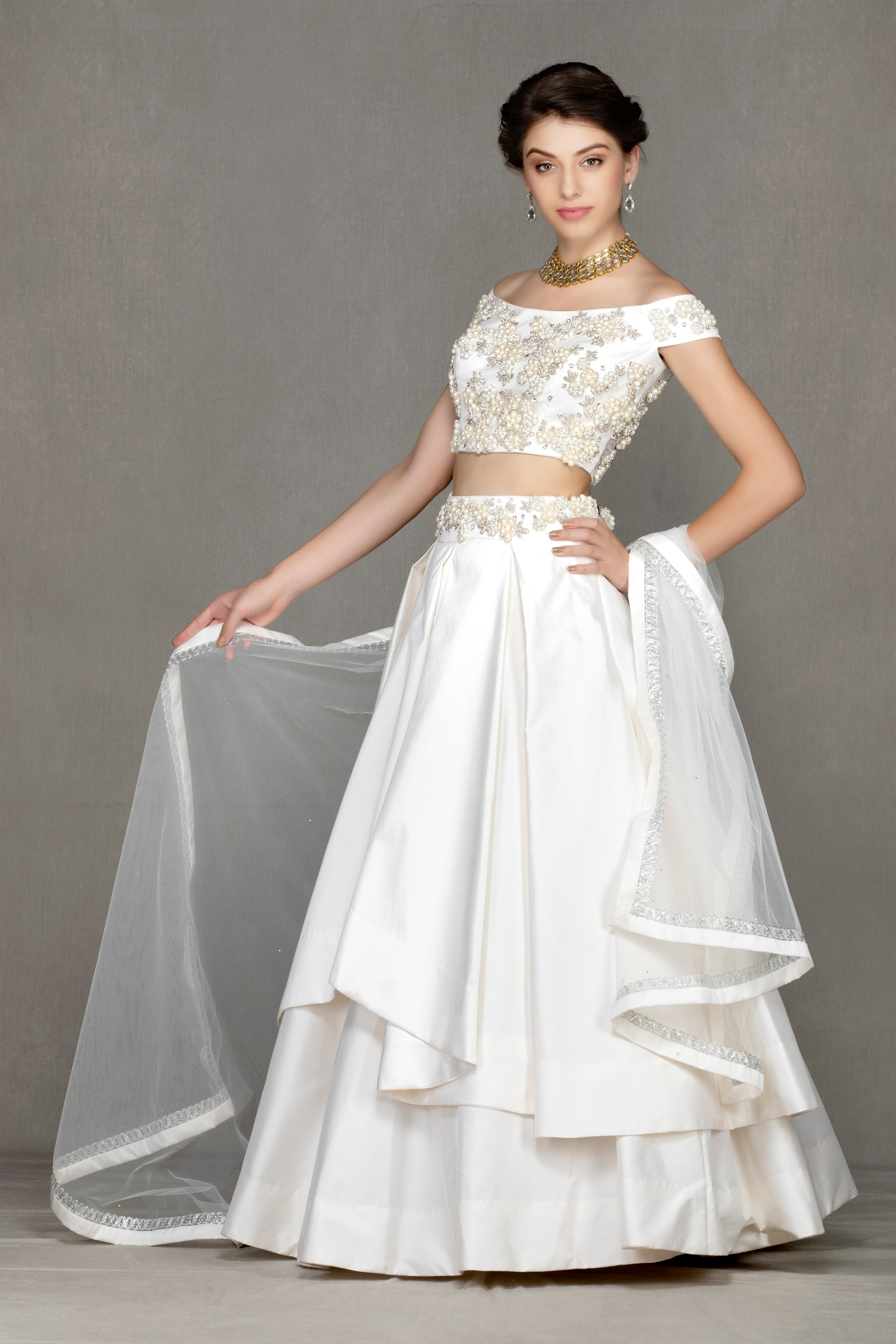 Off-Shoulder Flared Lehenga