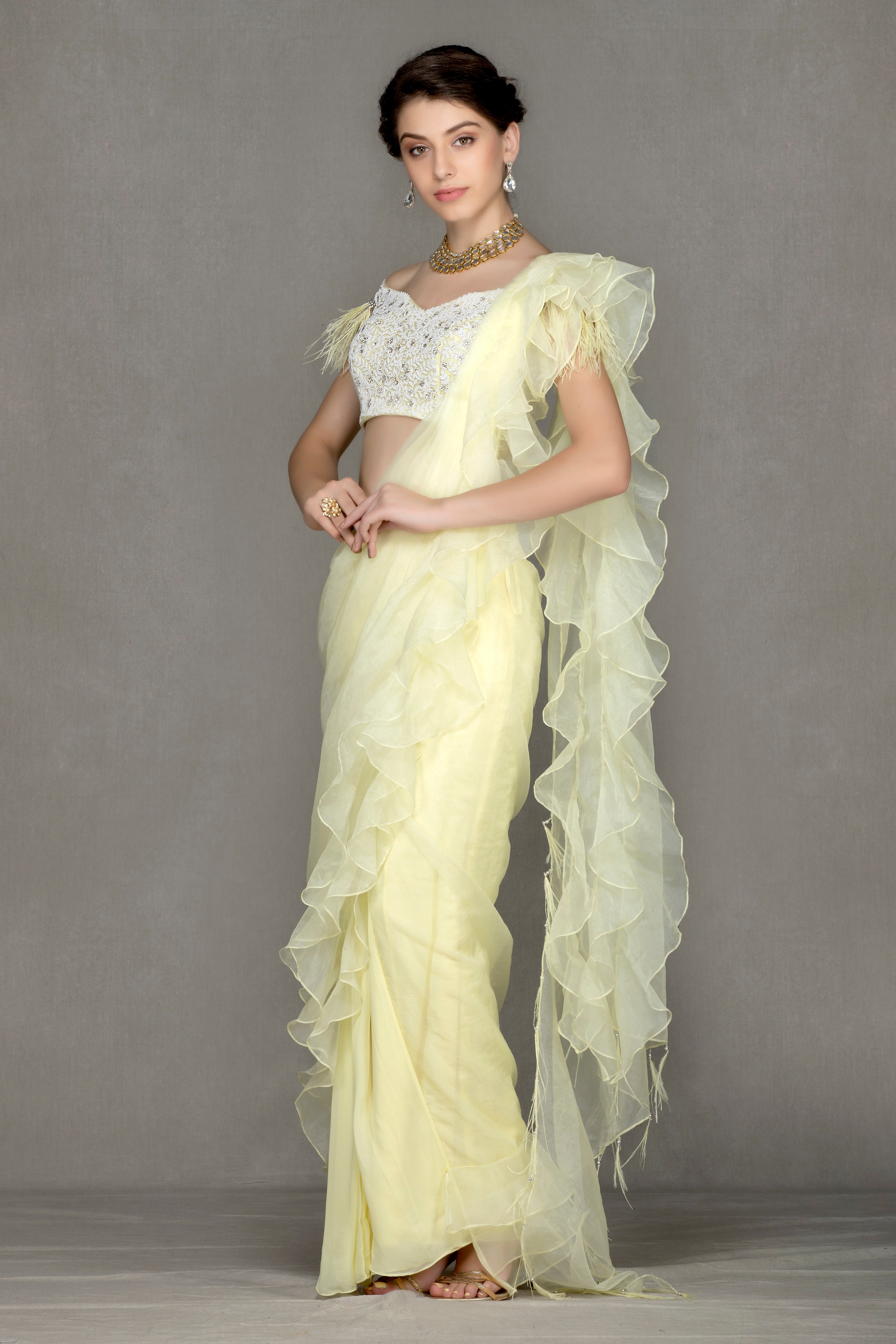 Drape Saree with feathers