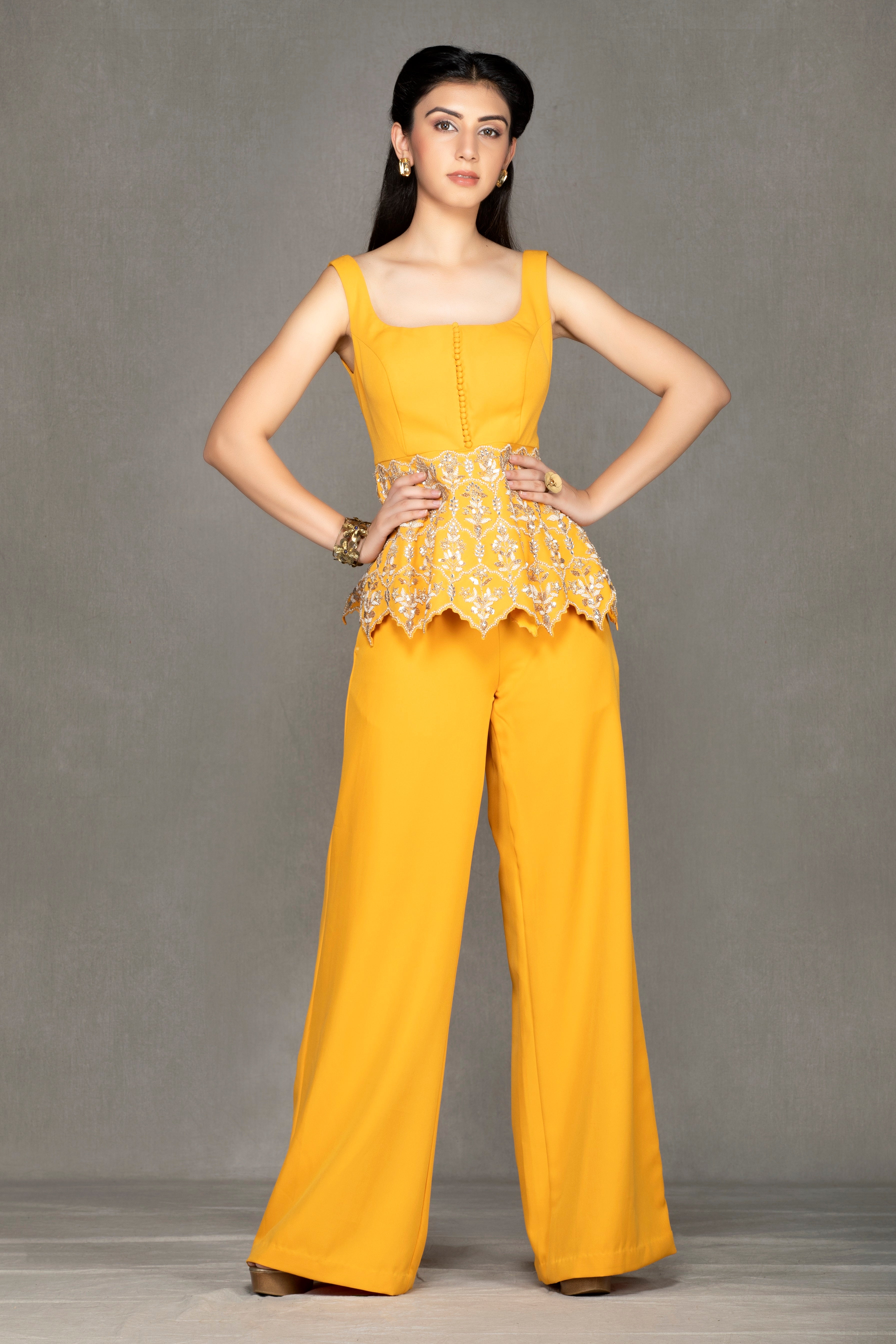 Mustard Yellow peplum with Pants