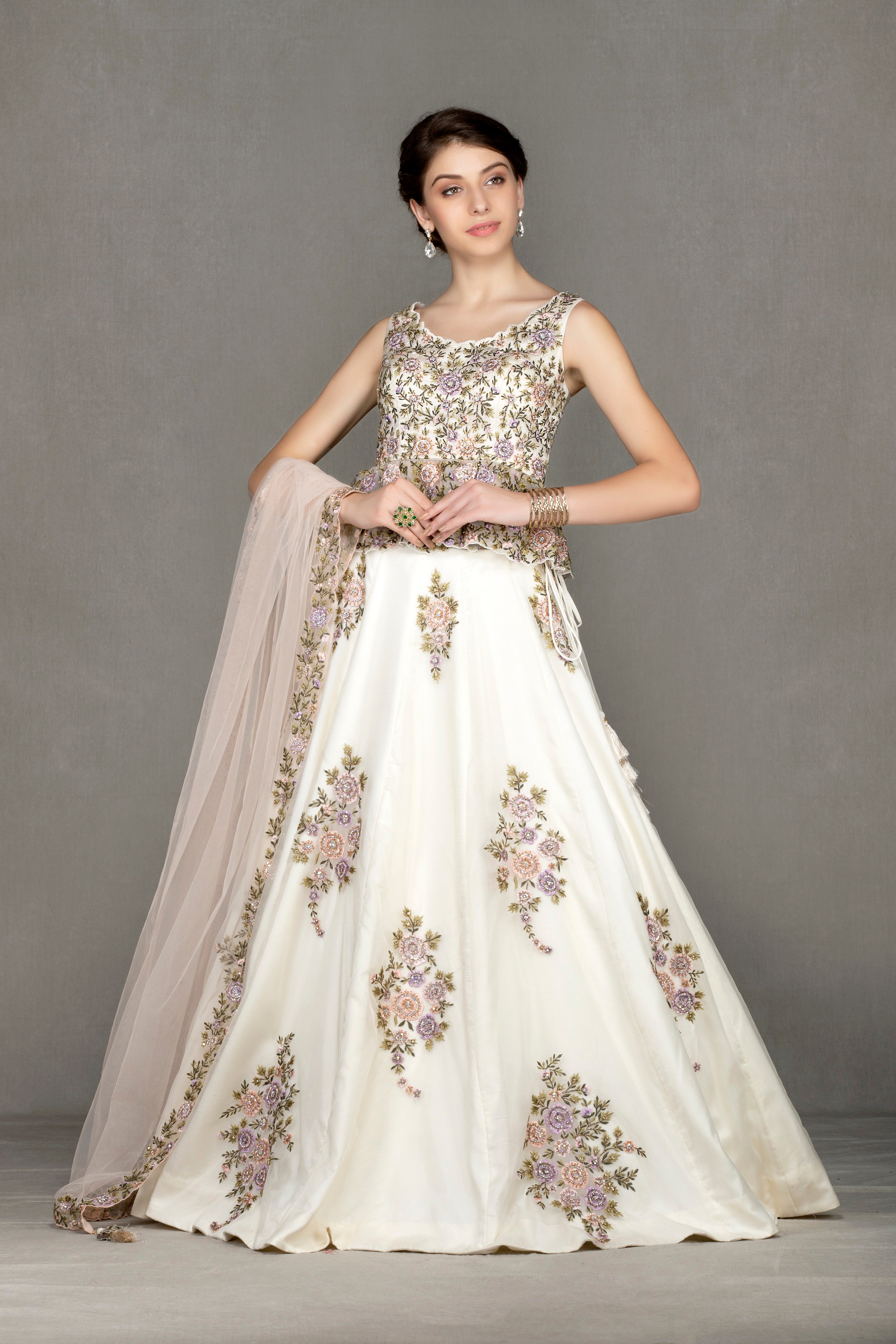 Thread Work Embroidered Peplum Lehenga