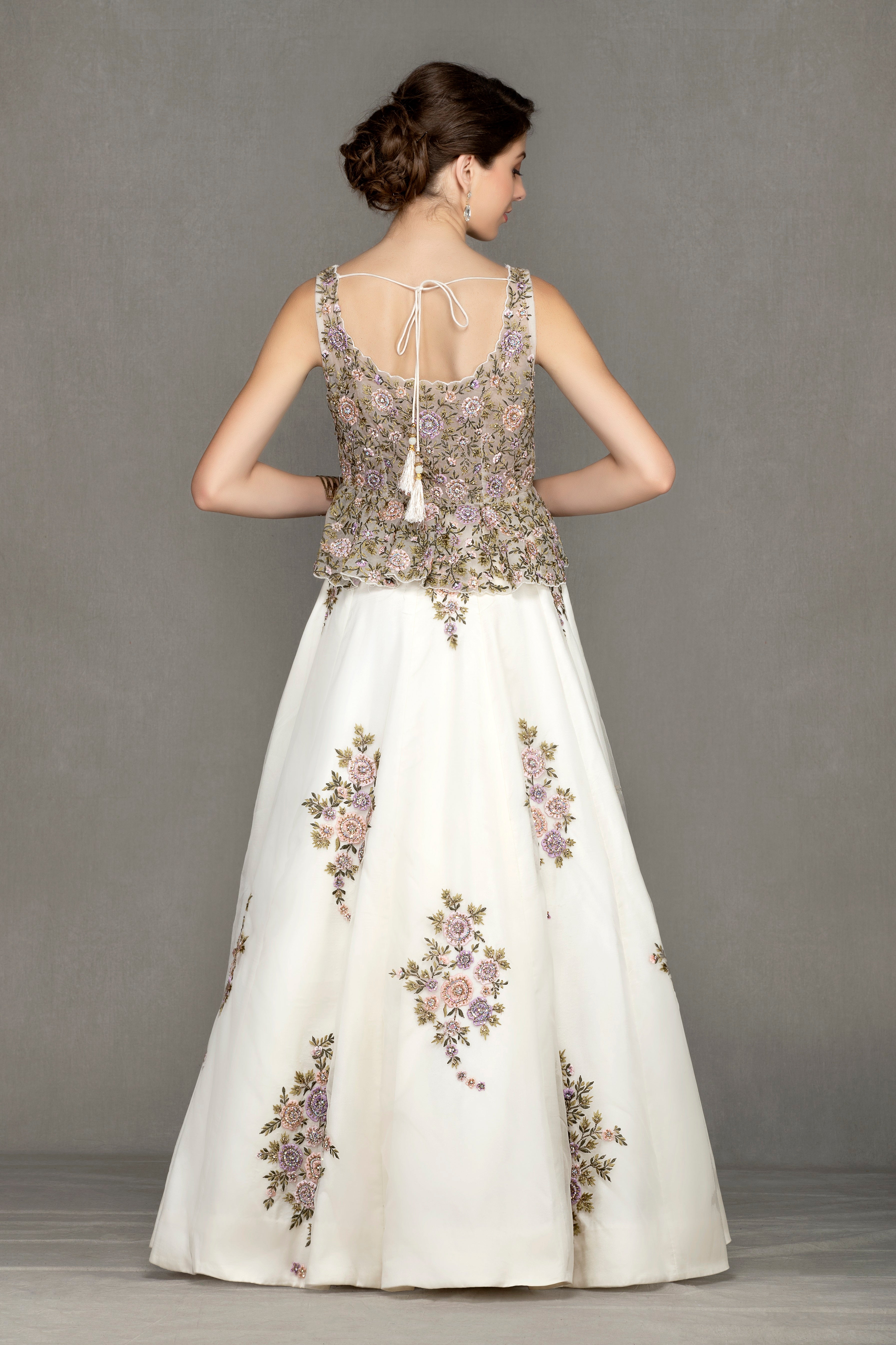 Thread Work Embroidered Peplum Lehenga