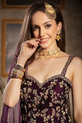Velvet Embroidered Kameez with contrast Sharara and scarf