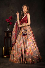 Sequin stylish blouse with printed skirt and dupatta