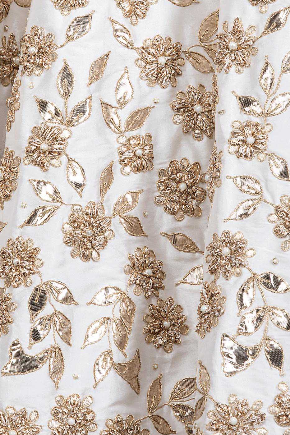 Ivory Silk Anarkali/Gown With Net Dupatta, Gota Patti And Pearl Embroidery