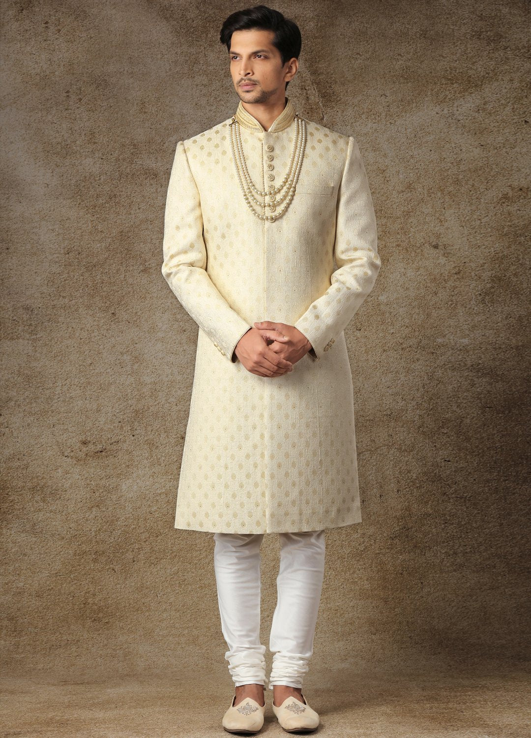 Sea Pearl Banarasi Silk Sherwani