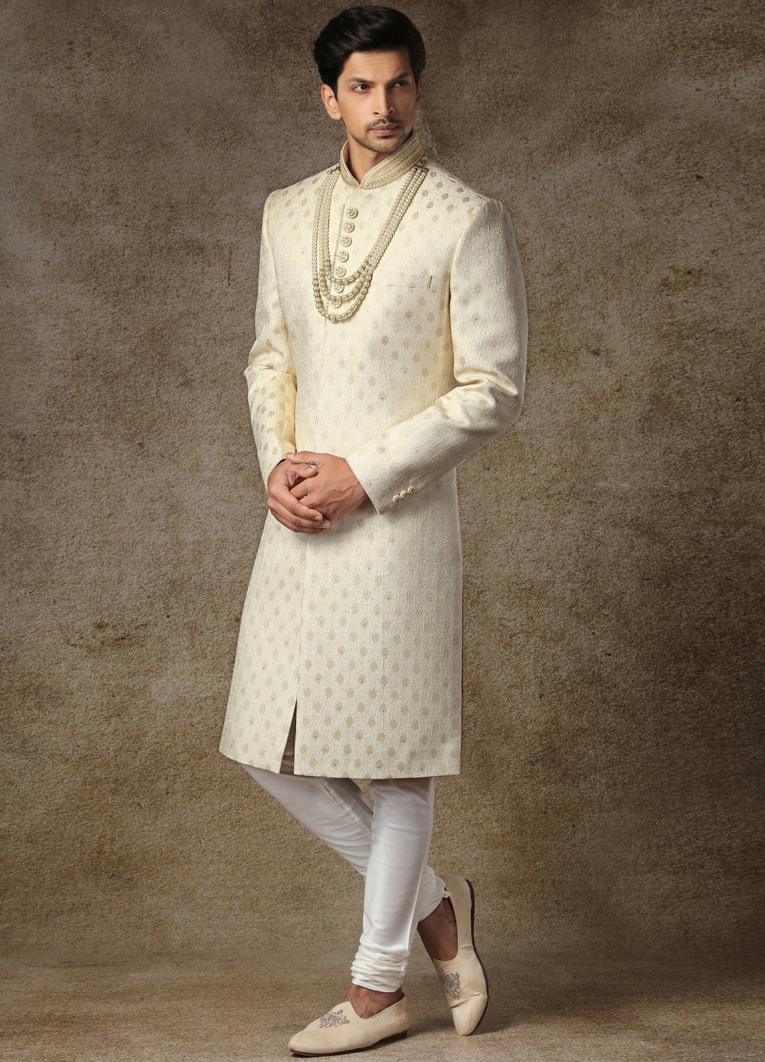 Sea Pearl Banarasi Silk Sherwani