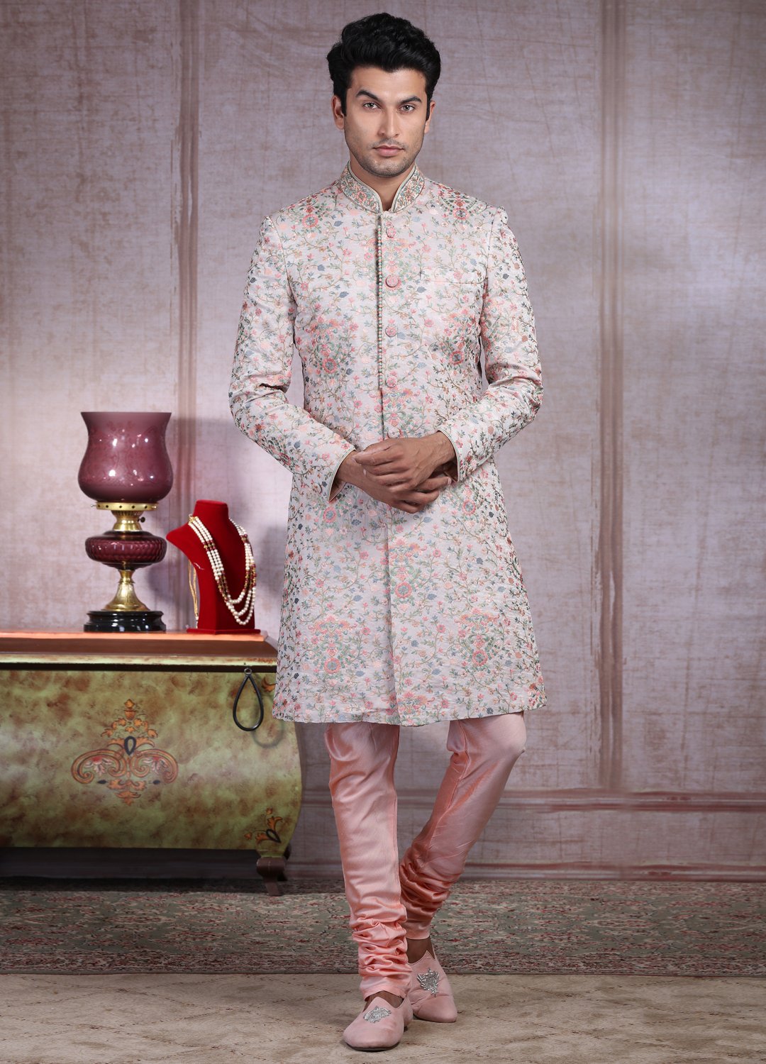 Cream Silk Sherwani