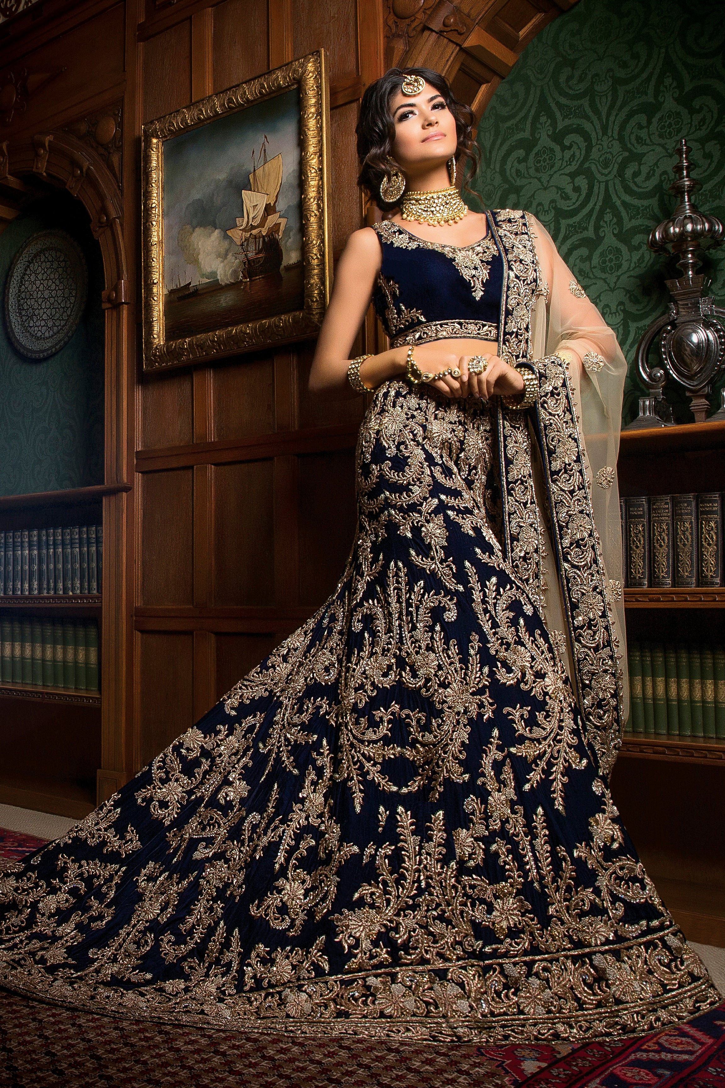 Navy velvet Bridal Lenhga