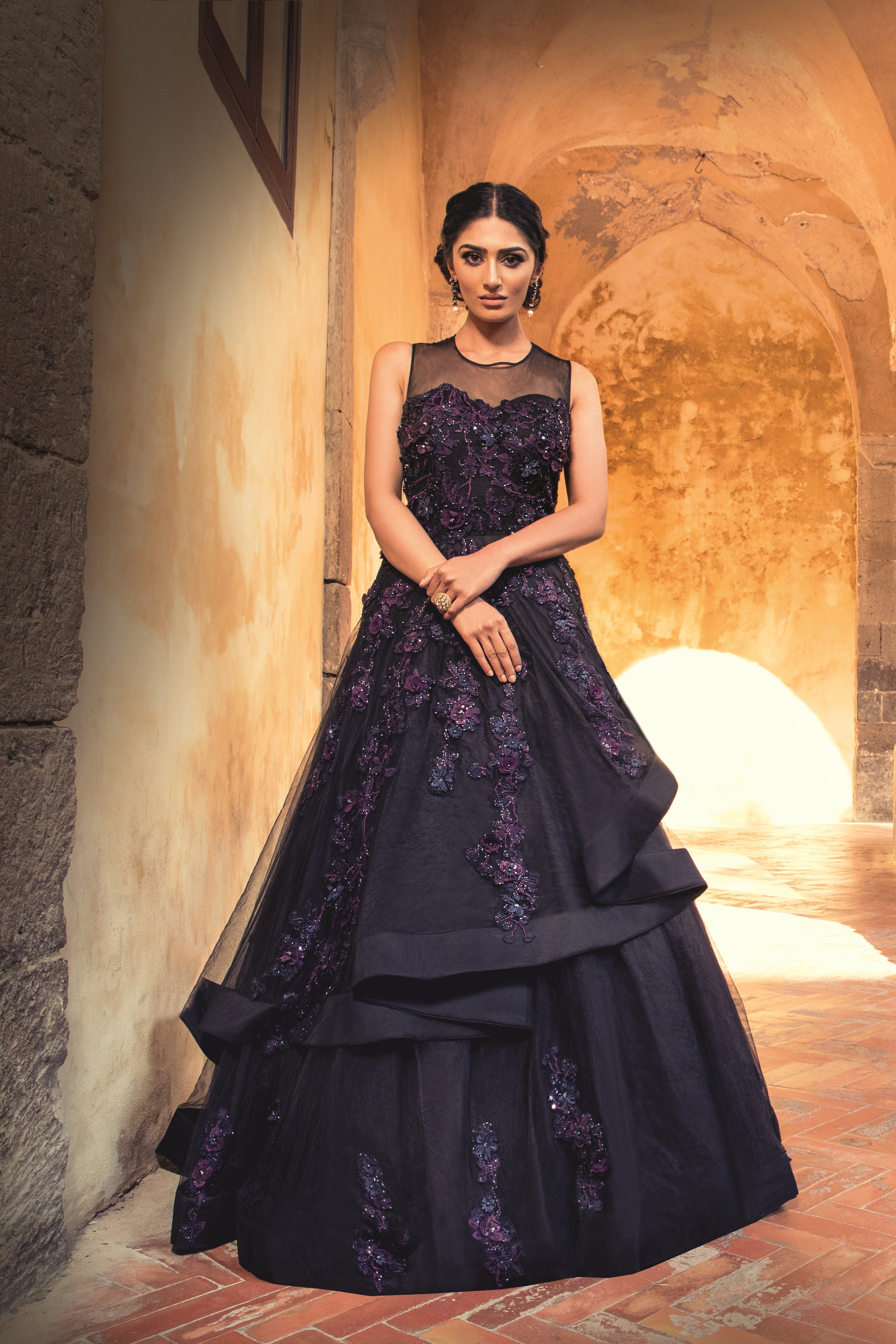 Navy Organza Indo/Western Gown