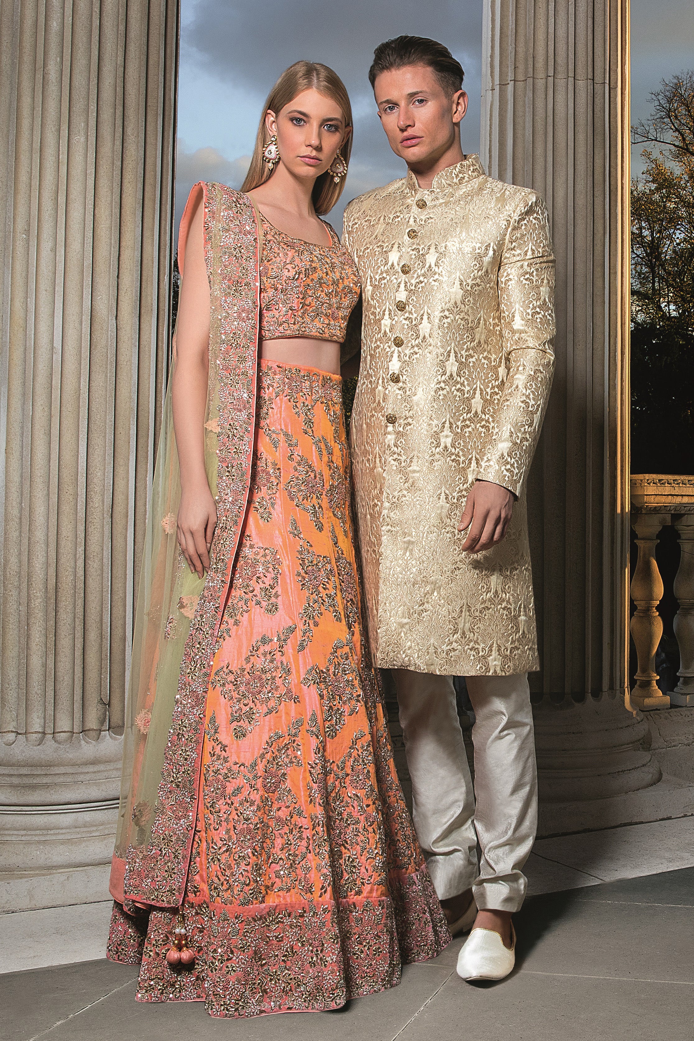 Peach Taffeta Silk Bridal Lehenga