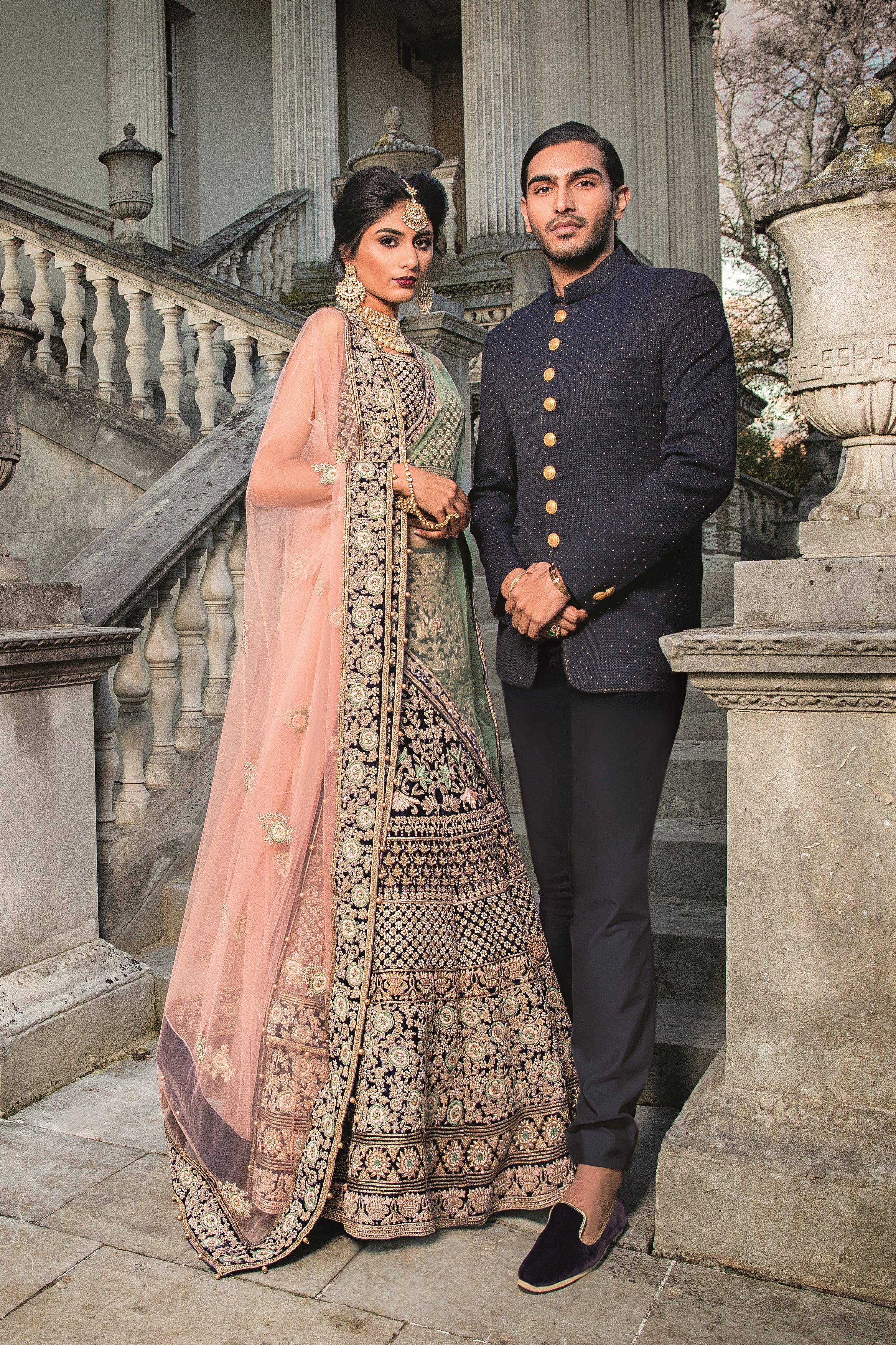 Navy Velvet Bridal Lehenga