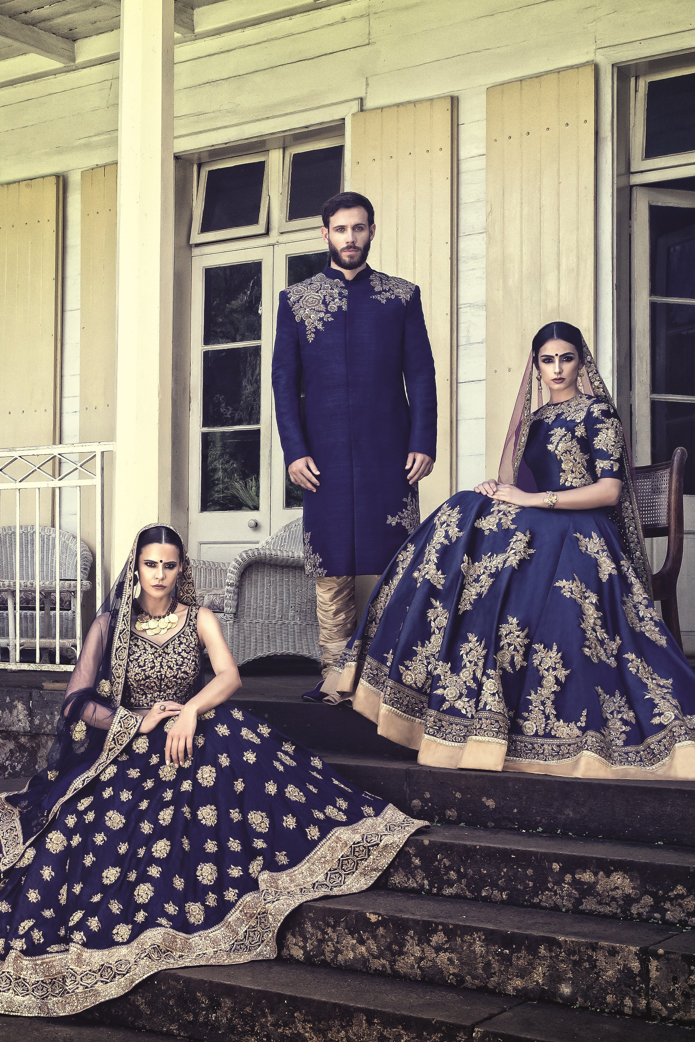 Navy Bridal Lehengas and Sherwani