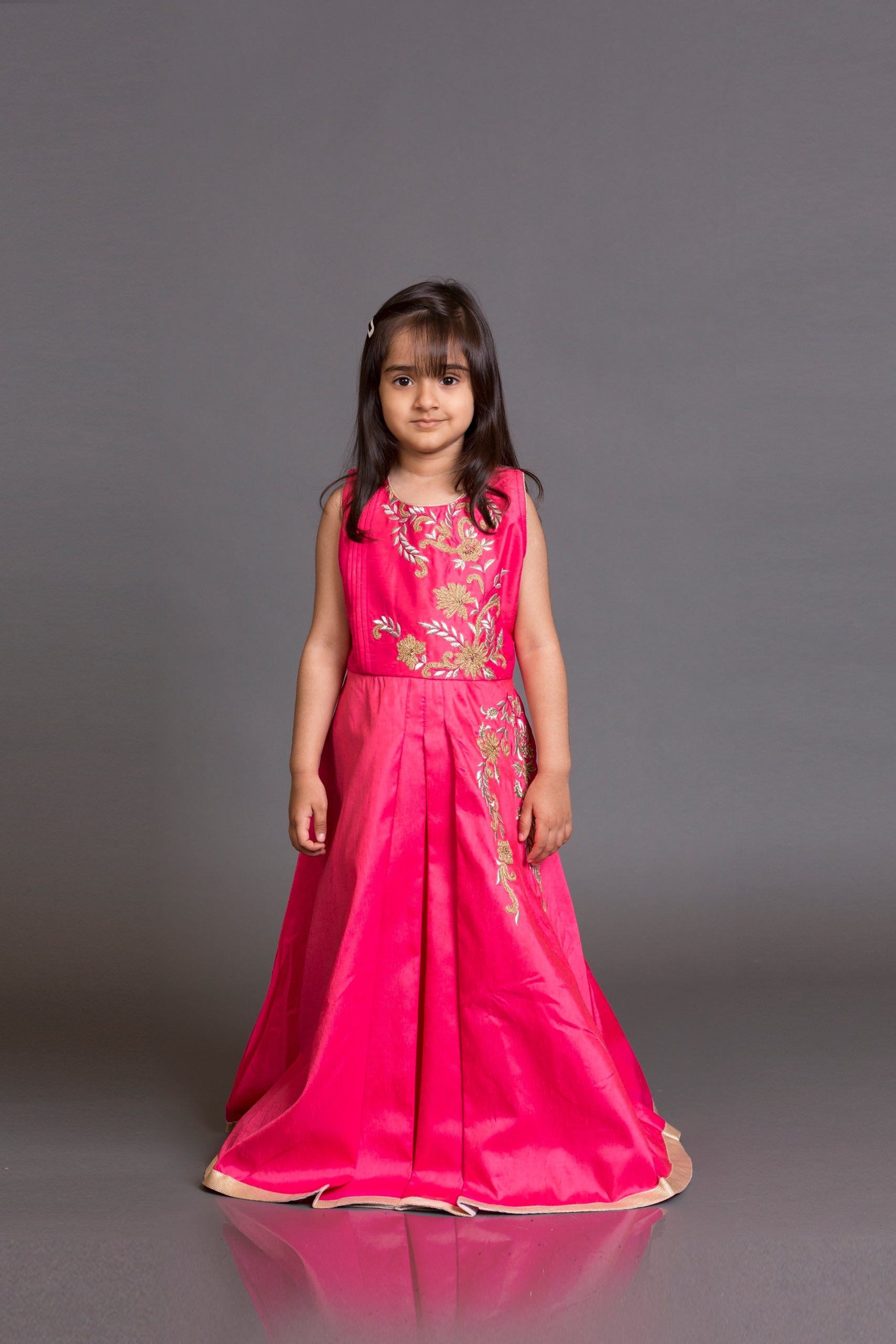 Kidswear fusia pink anarkali with netfusia dupatta