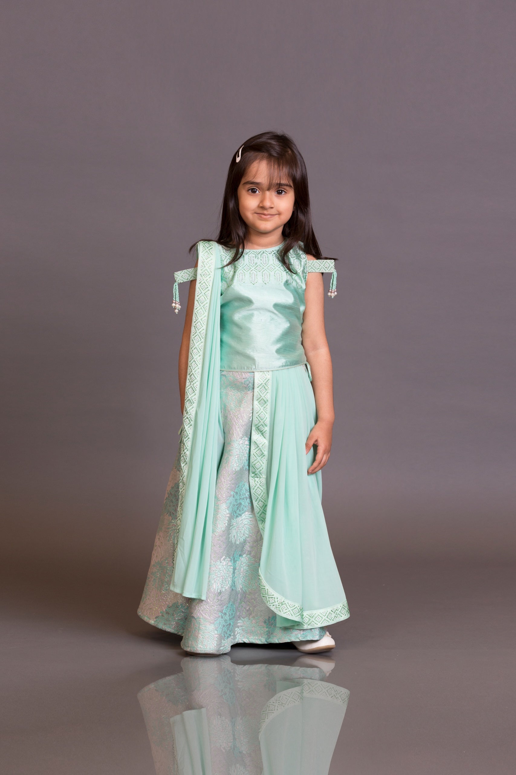 Kidswear sky blue top skirt dupata