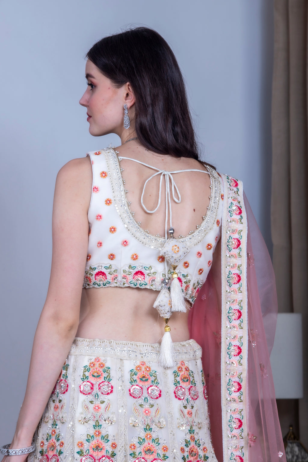 Mint Lehenga with conrast scarf