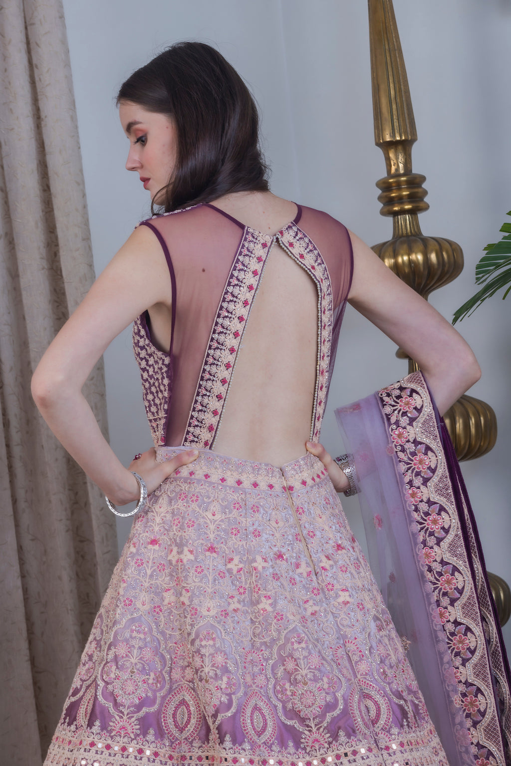 Baby pink and wine Ombre Lehenga