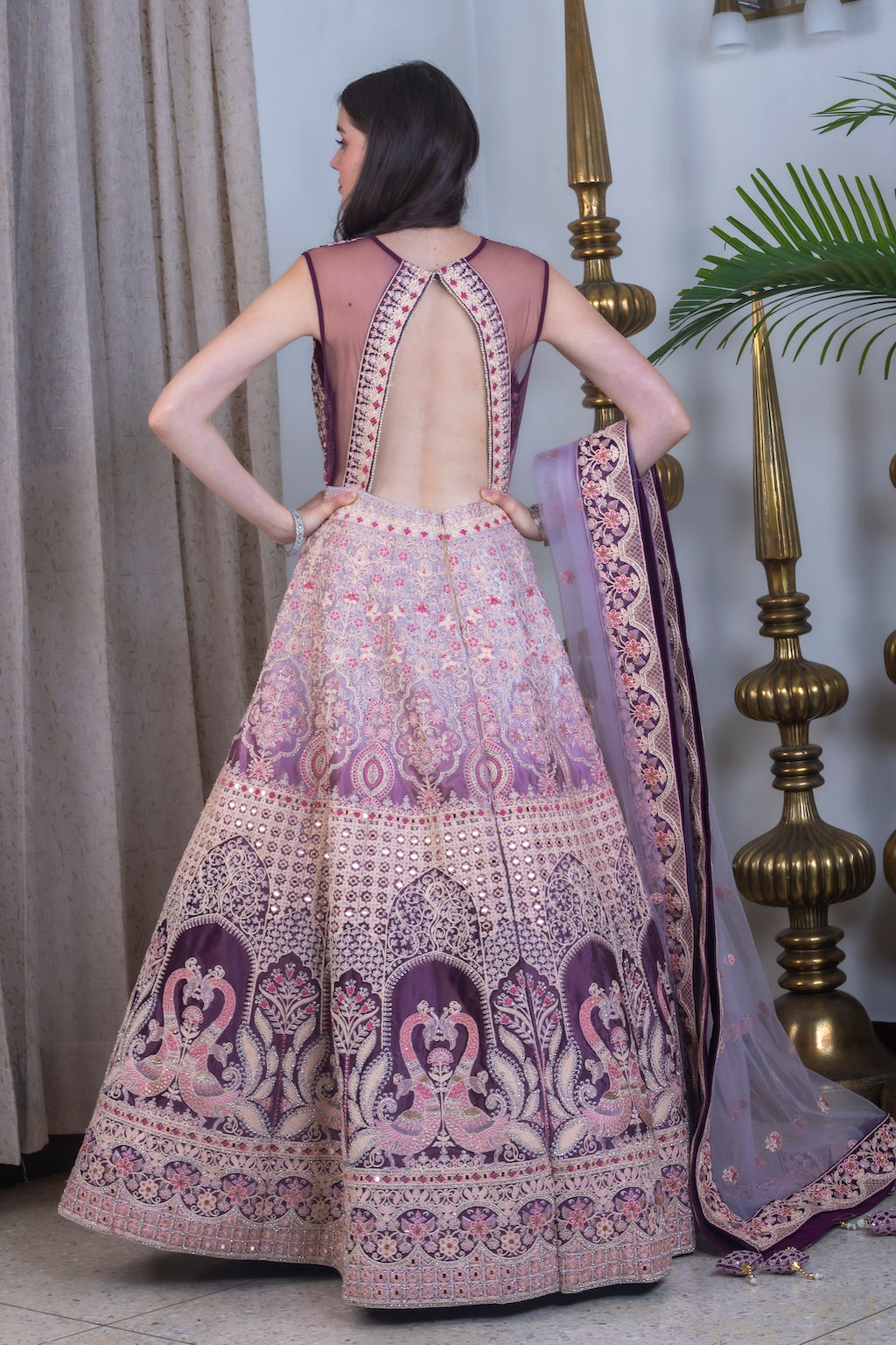 Baby pink and wine Ombre Lehenga