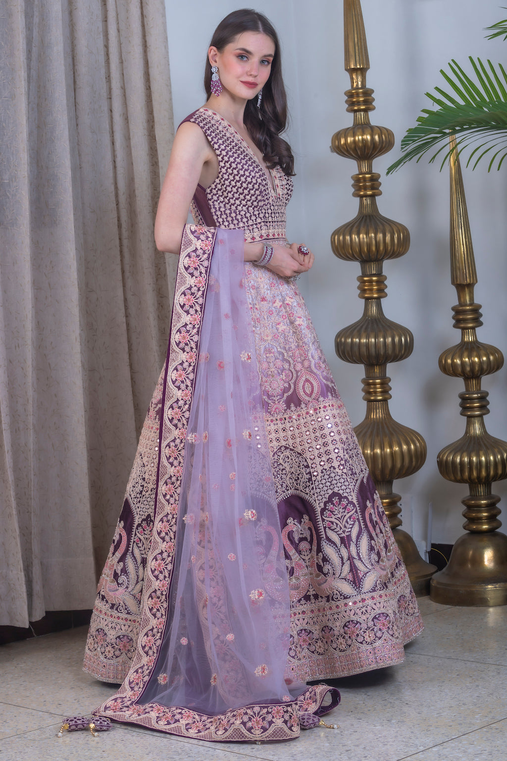 Baby pink and wine Ombre Lehenga