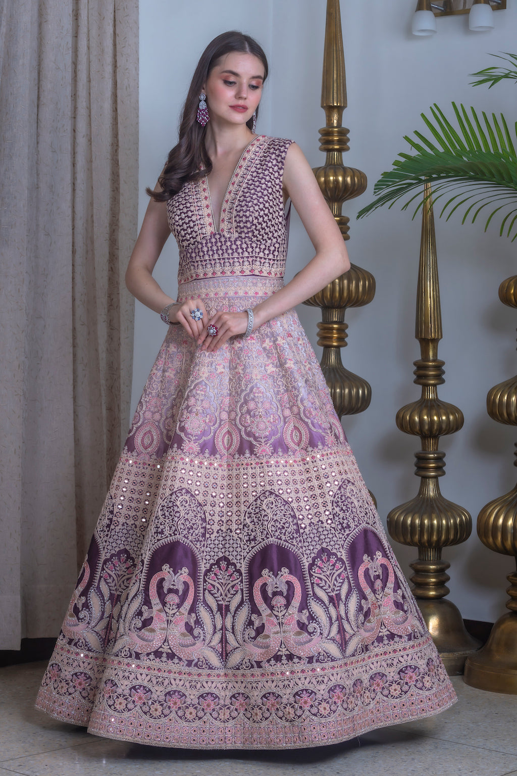 Baby pink and wine Ombre Lehenga