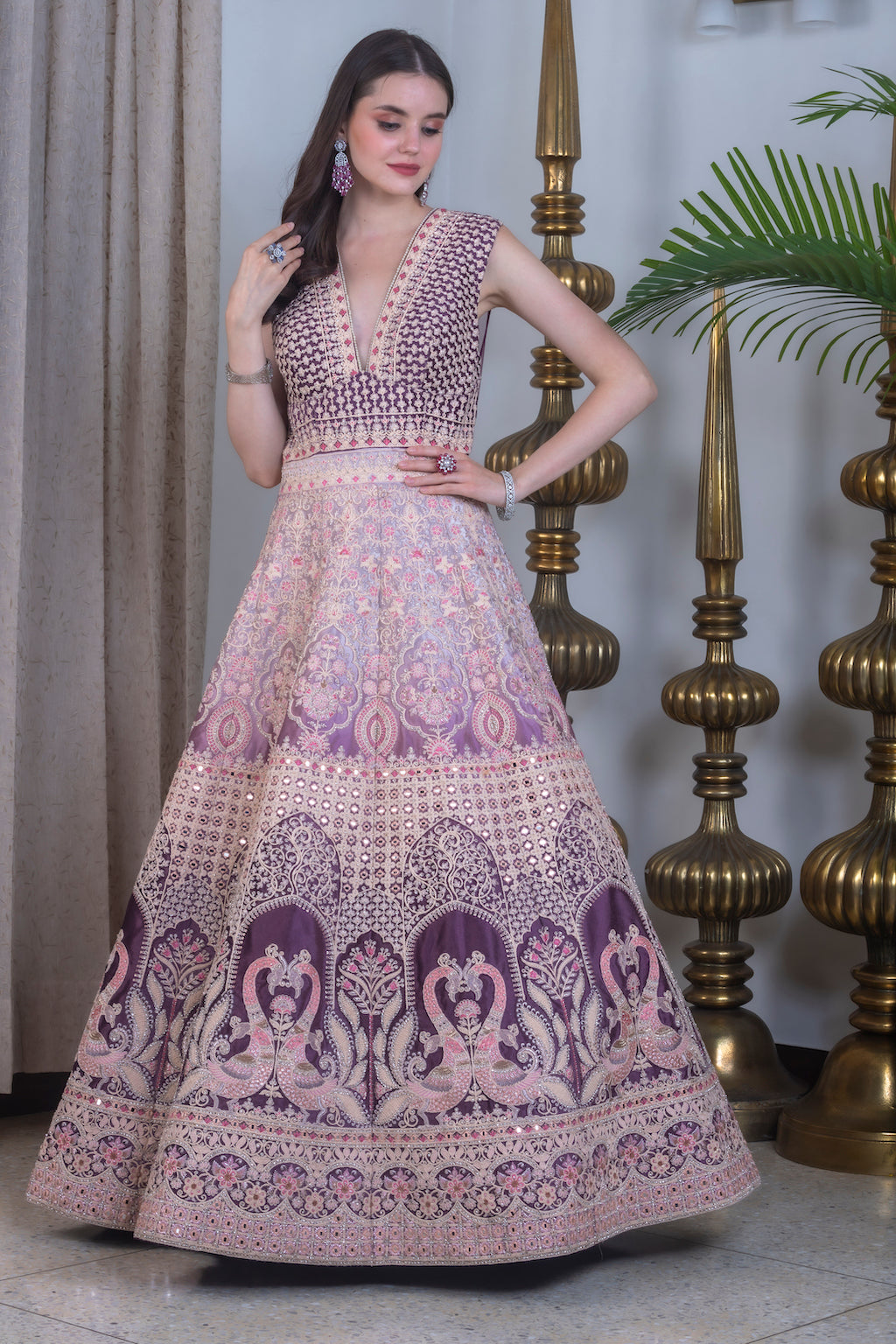 Baby pink and wine Ombre Lehenga