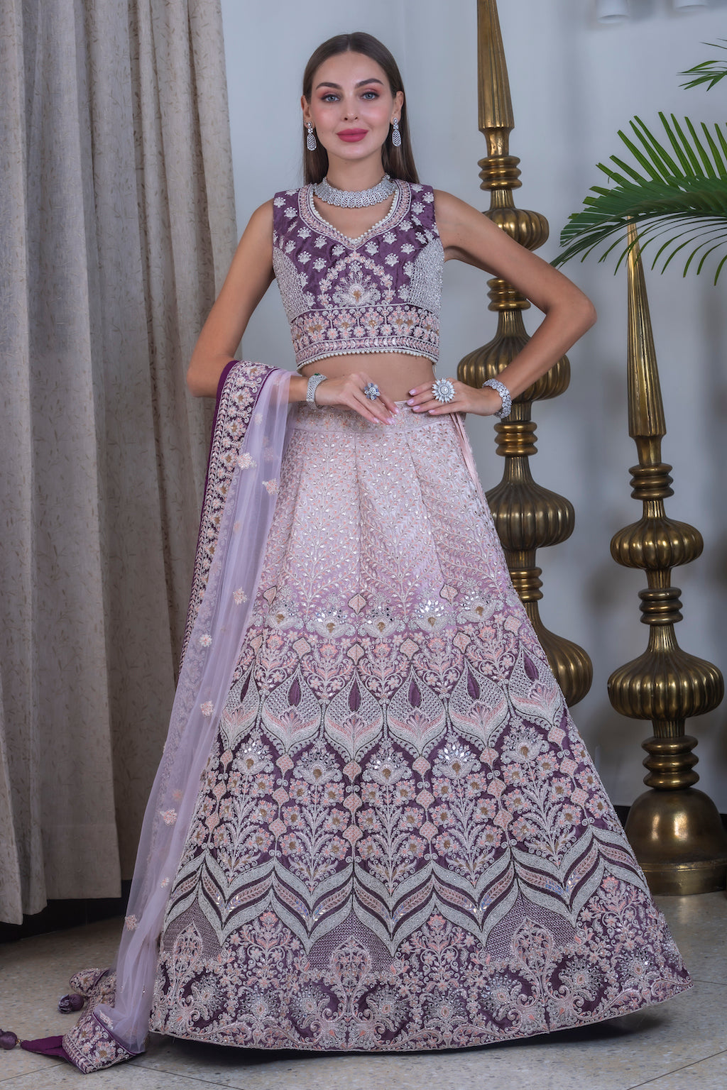 Baby pink and mauve Ombre Lehenga
