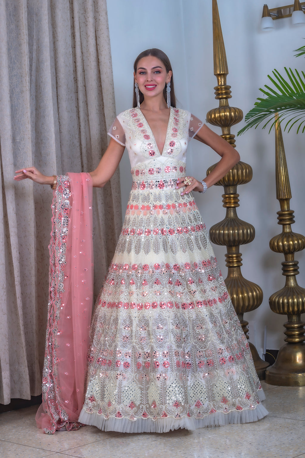 Crean Gown with contrast scarf