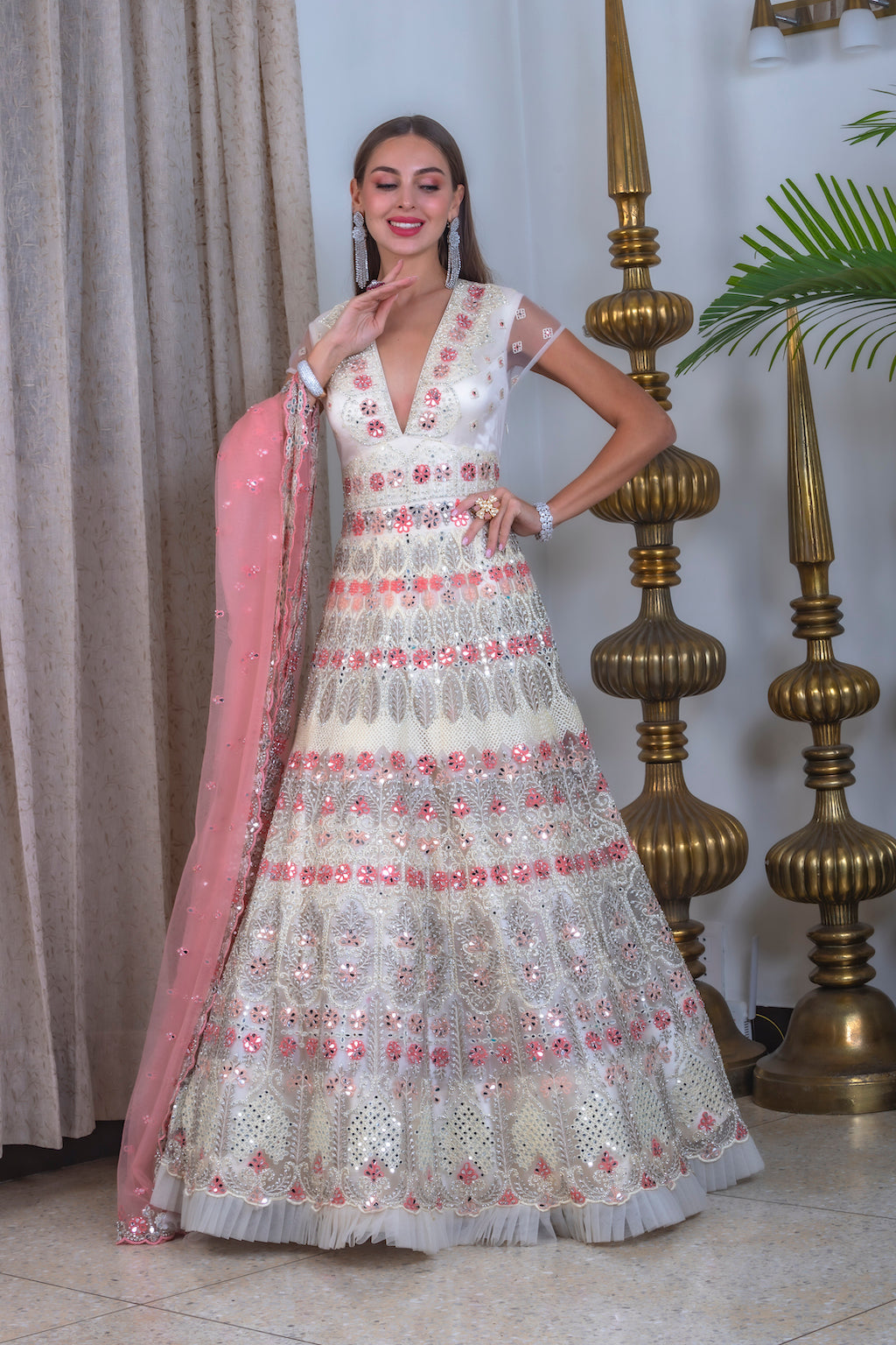 Crean Gown with contrast scarf