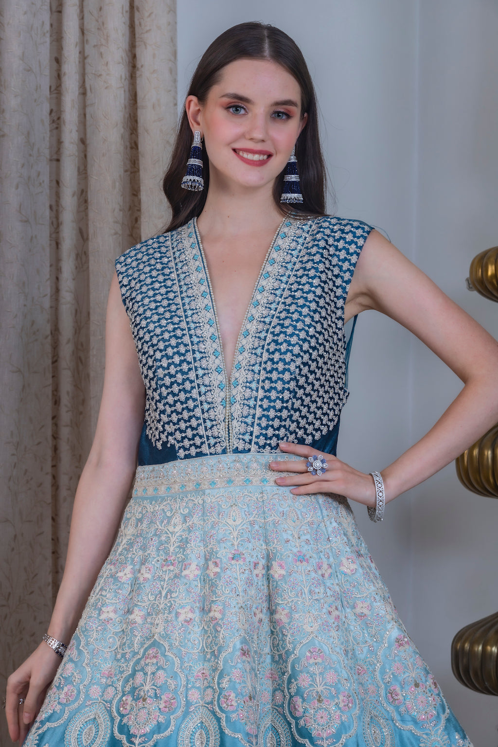 Baby blue and turquoise Ombre Lehenga