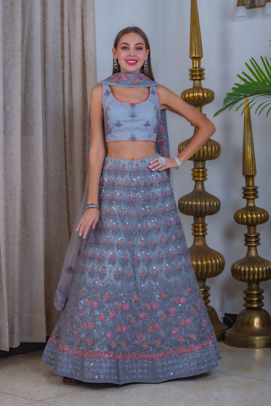 Grey Blue Lehenga