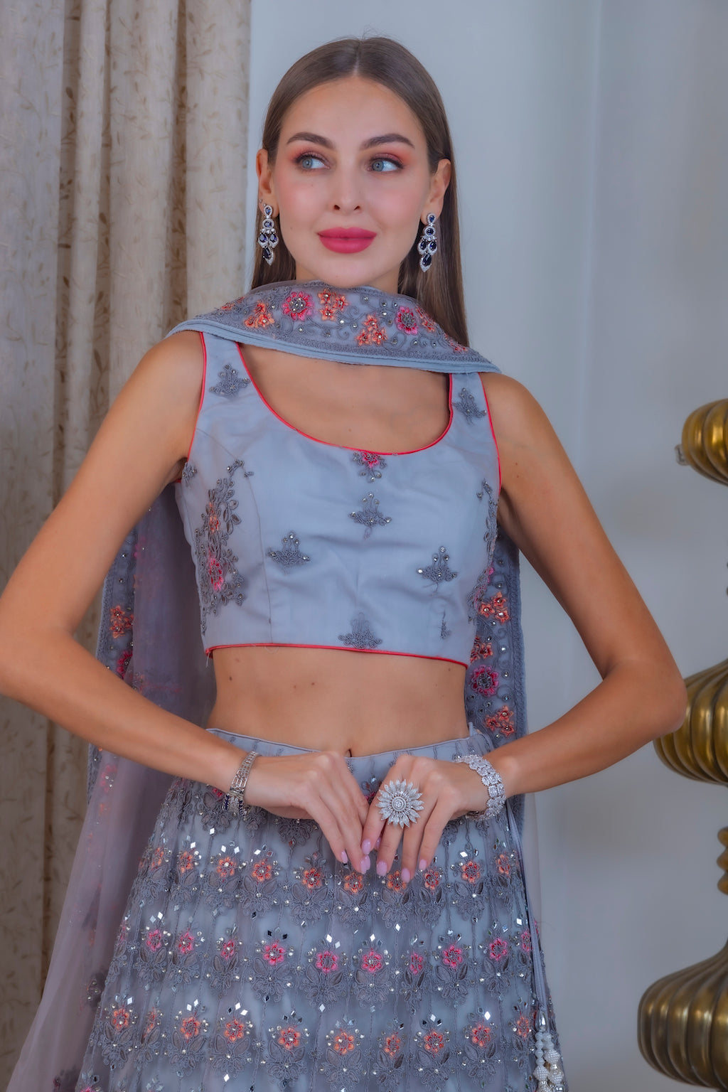 Grey Blue Lehenga