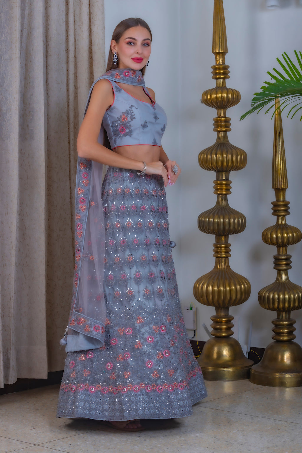 Grey Blue Lehenga