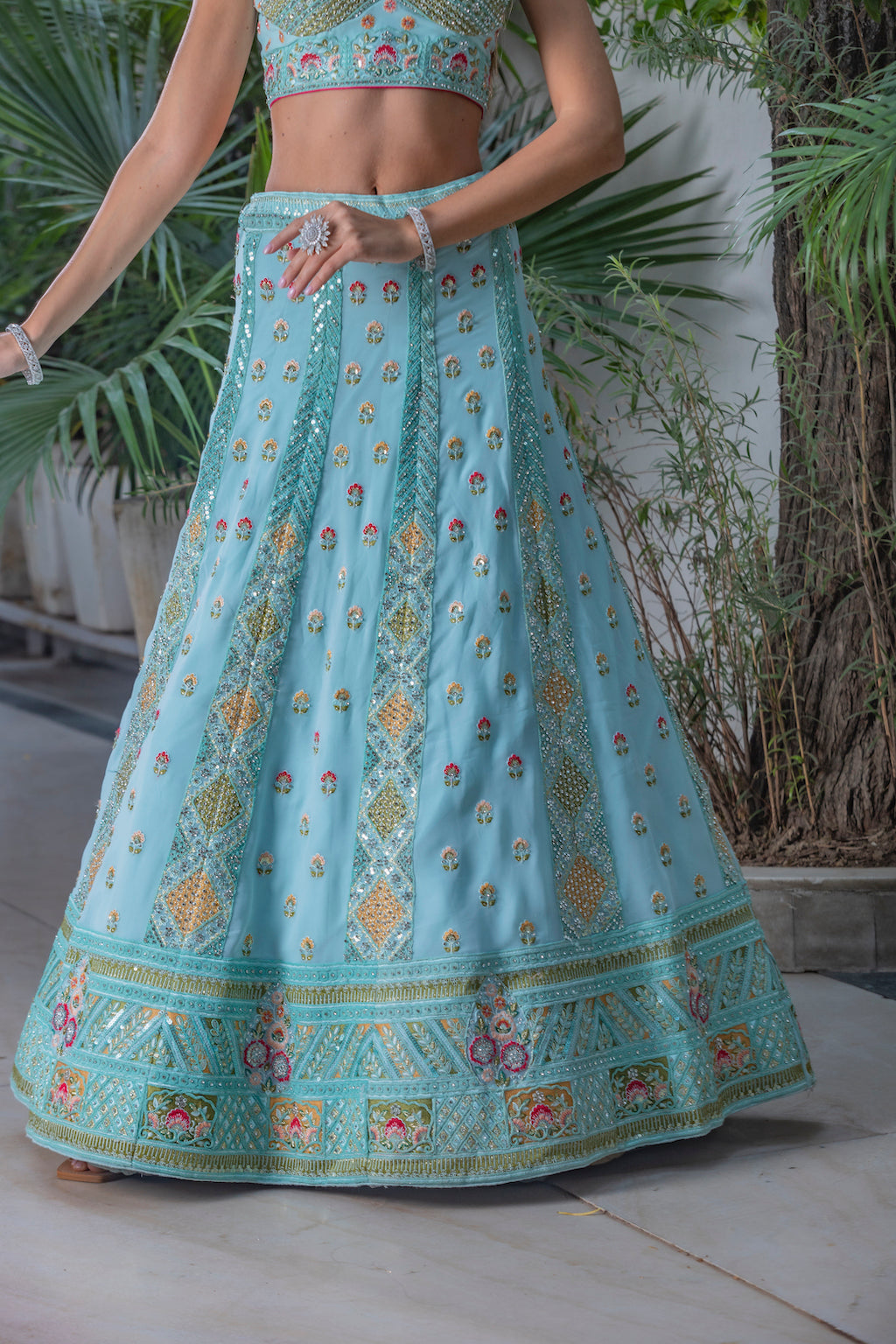 Blue Lehenga with contrast scarf